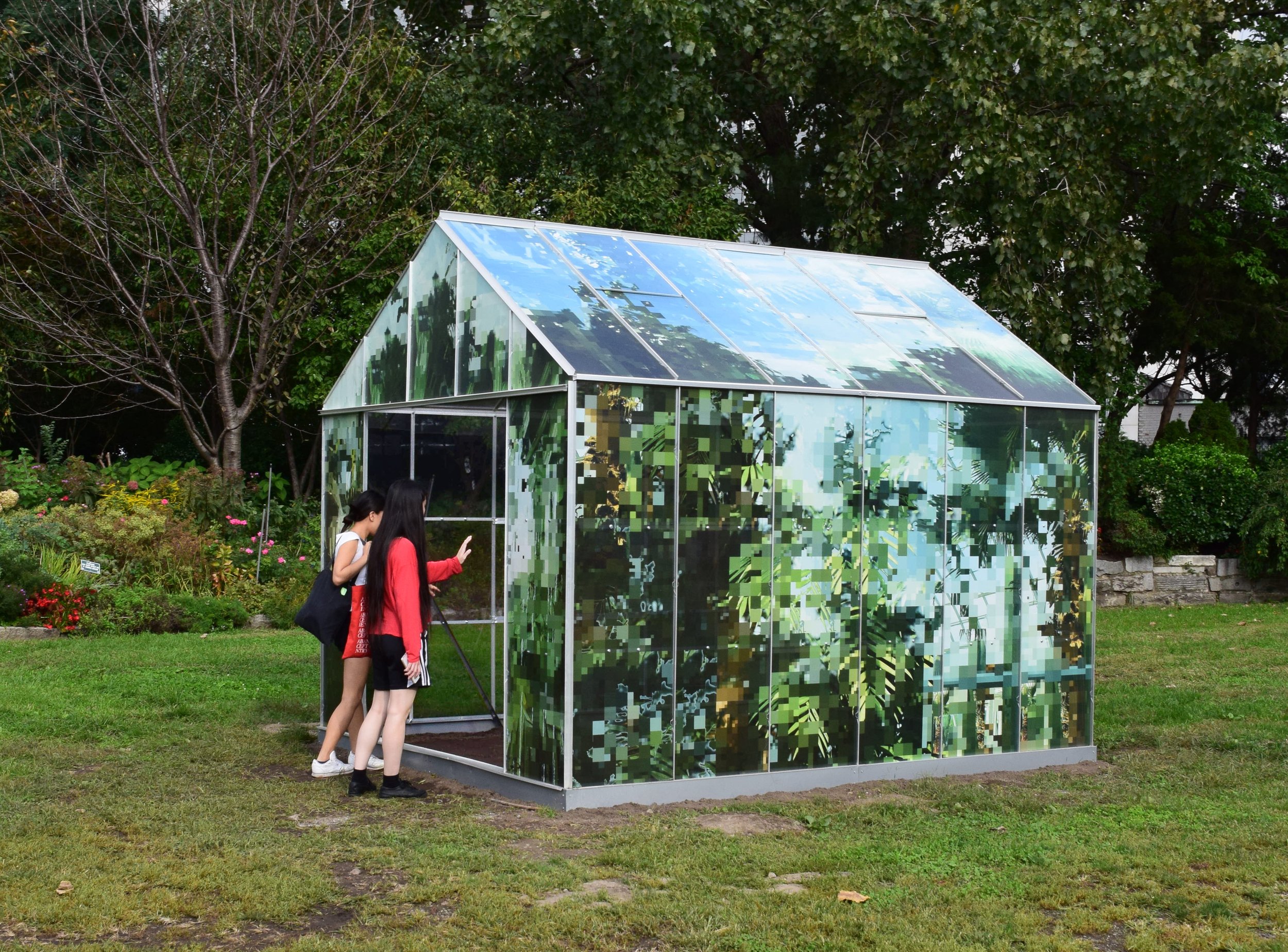 Joiri Minaya, Tropticon (outside view) (2018), Aluminum, polycarbonate and perforated vinyl, 12 x 10 x 10 ft, Socrates Sculpture Park.jpg