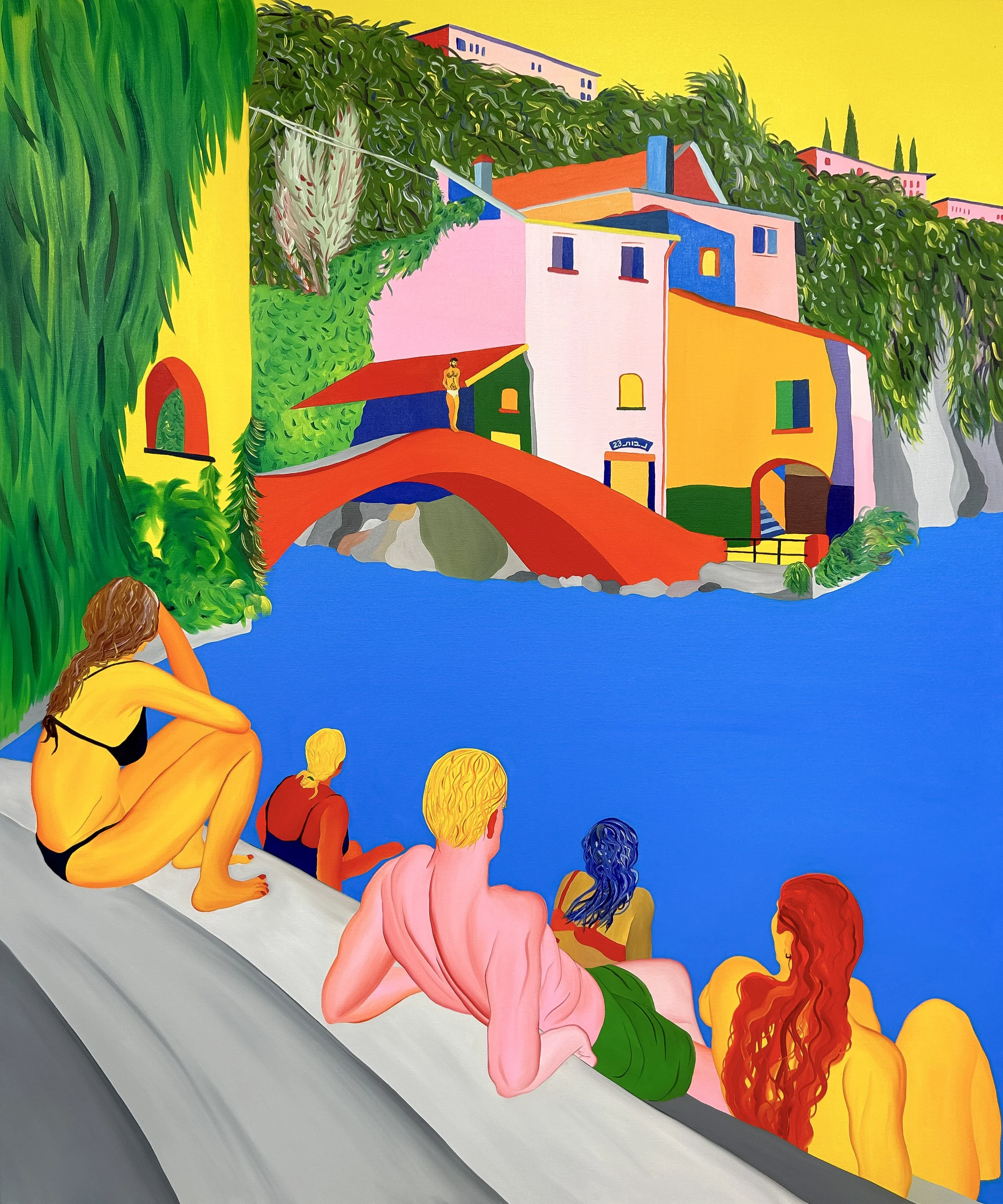 Eren about to jump in Nesso, 2023, 180 x 150 cm, oil on canvas.jpg