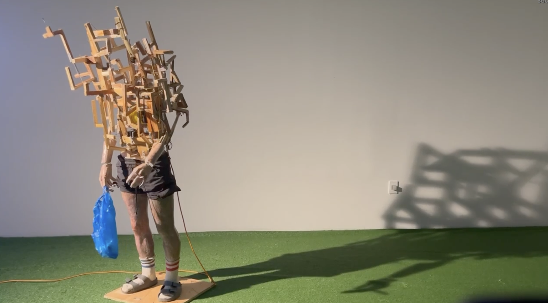 Joints creak like tectonic plates, 2024, approx life-sized, mixed media animatronic..png