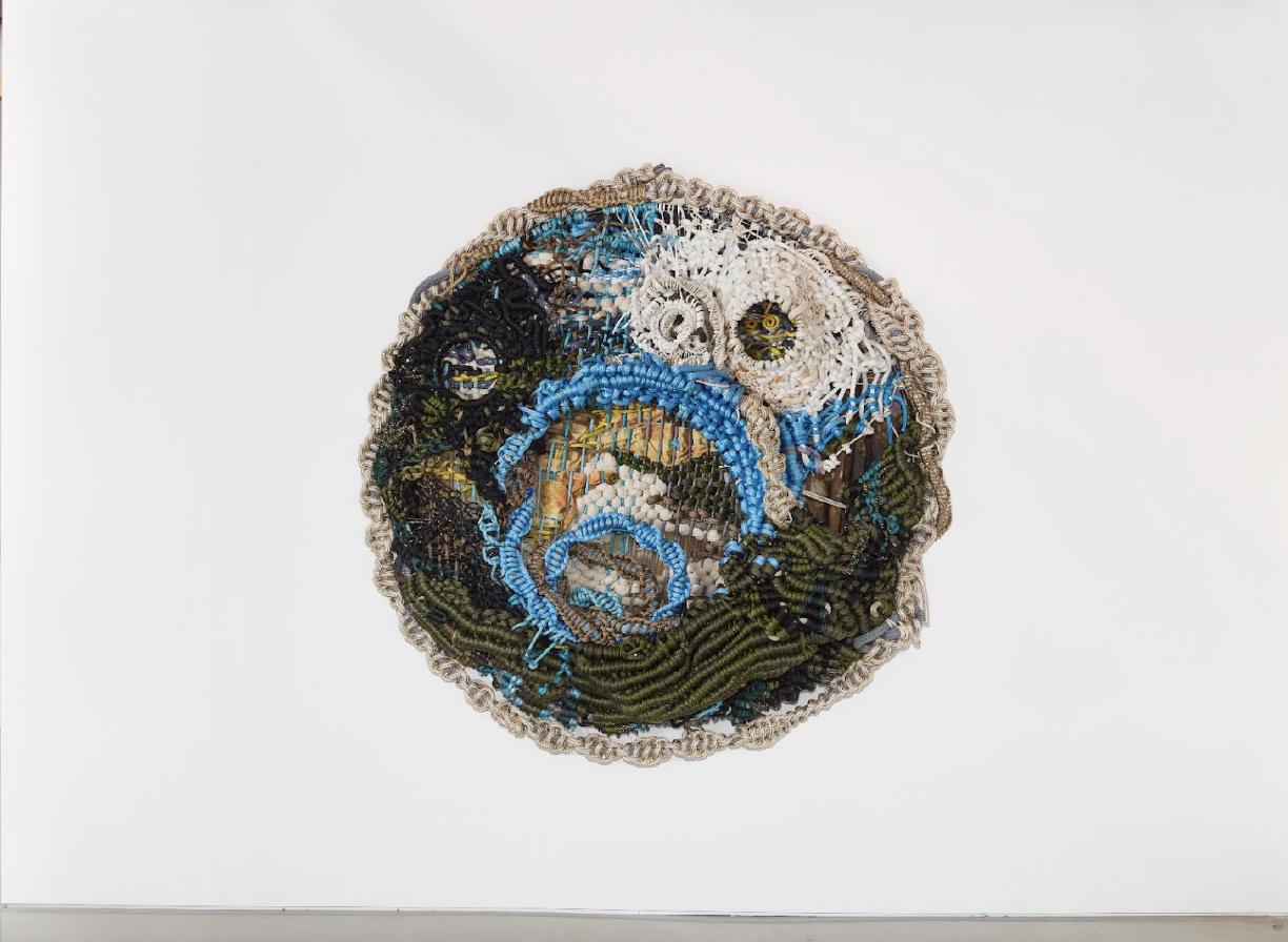 My Kaleidoscopic View , Nylon cord, cotton cord, polyester fabric, steel, 73 × 73 x 15 inches, 2025.png