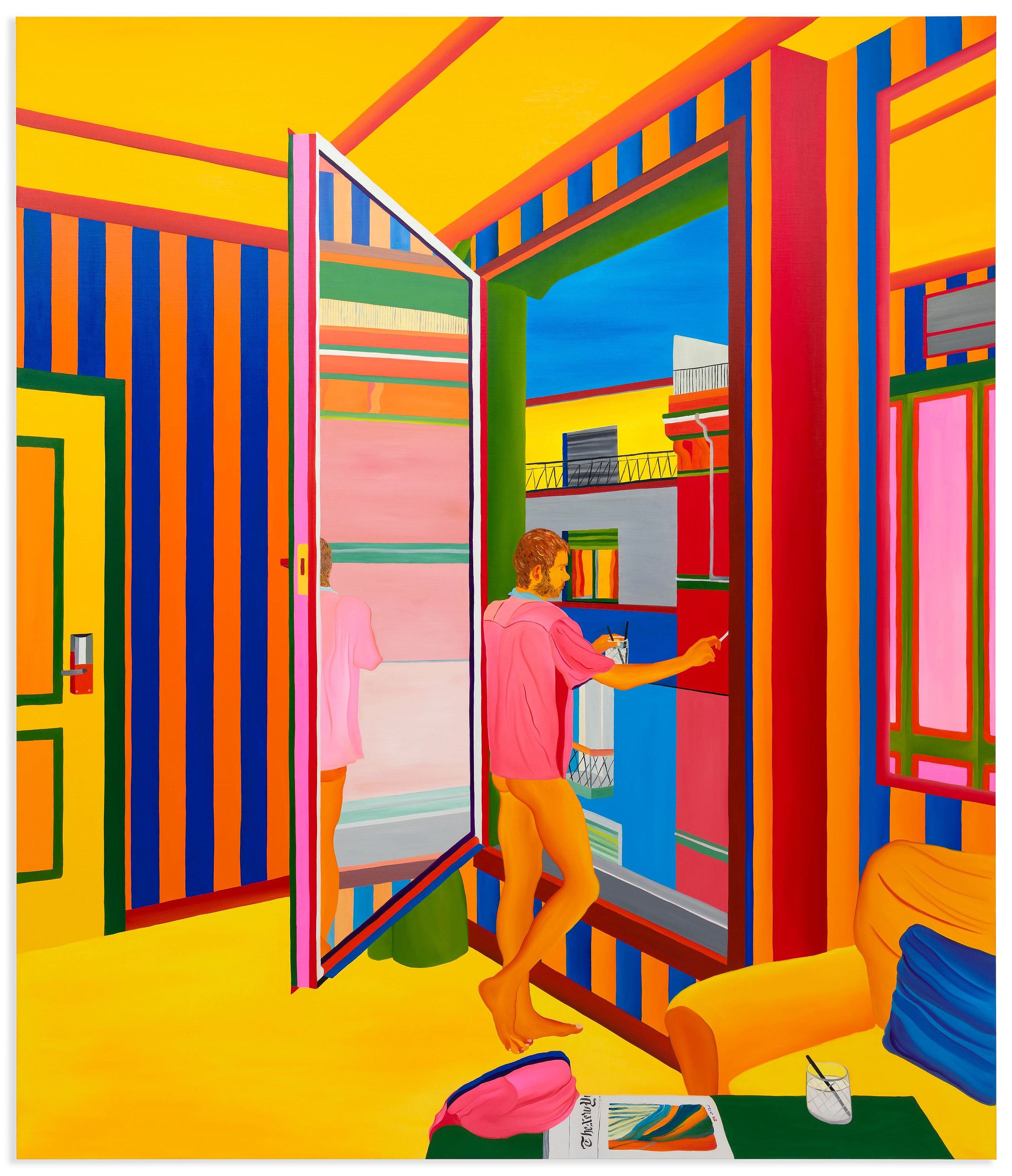 Riccardo smoking in Hotel Internazionale in Bologna, 2024, 210 x 180 cm, oil on canvas.jpg