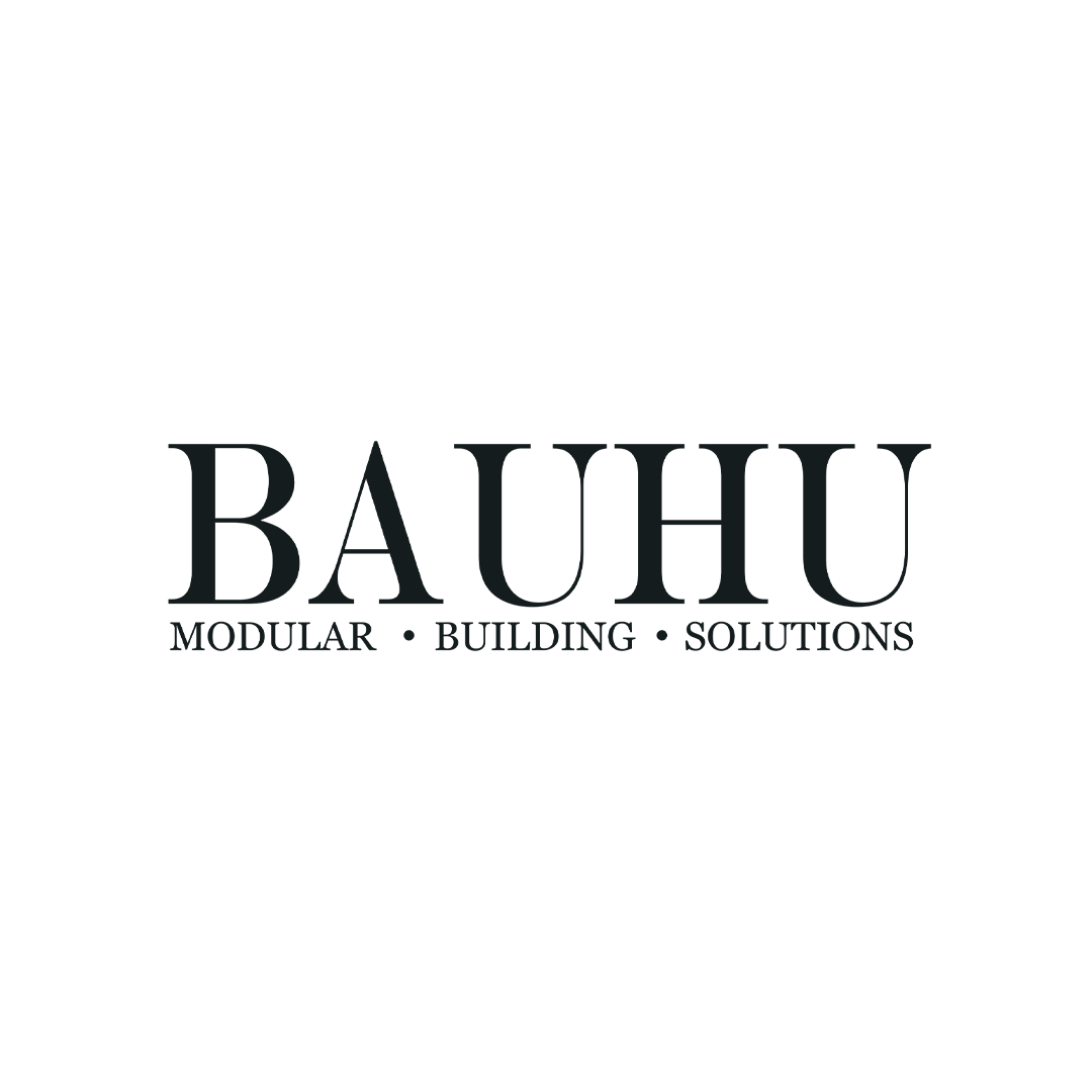 Black logo for BAHU with the tagline 'Modular Building Solutions' in smaller font beneath the brand name.