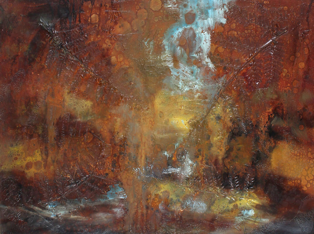 Untitled-Abstract-(with-Ferns)-oil-on-panel-framed-28x23-Kurt-Thum