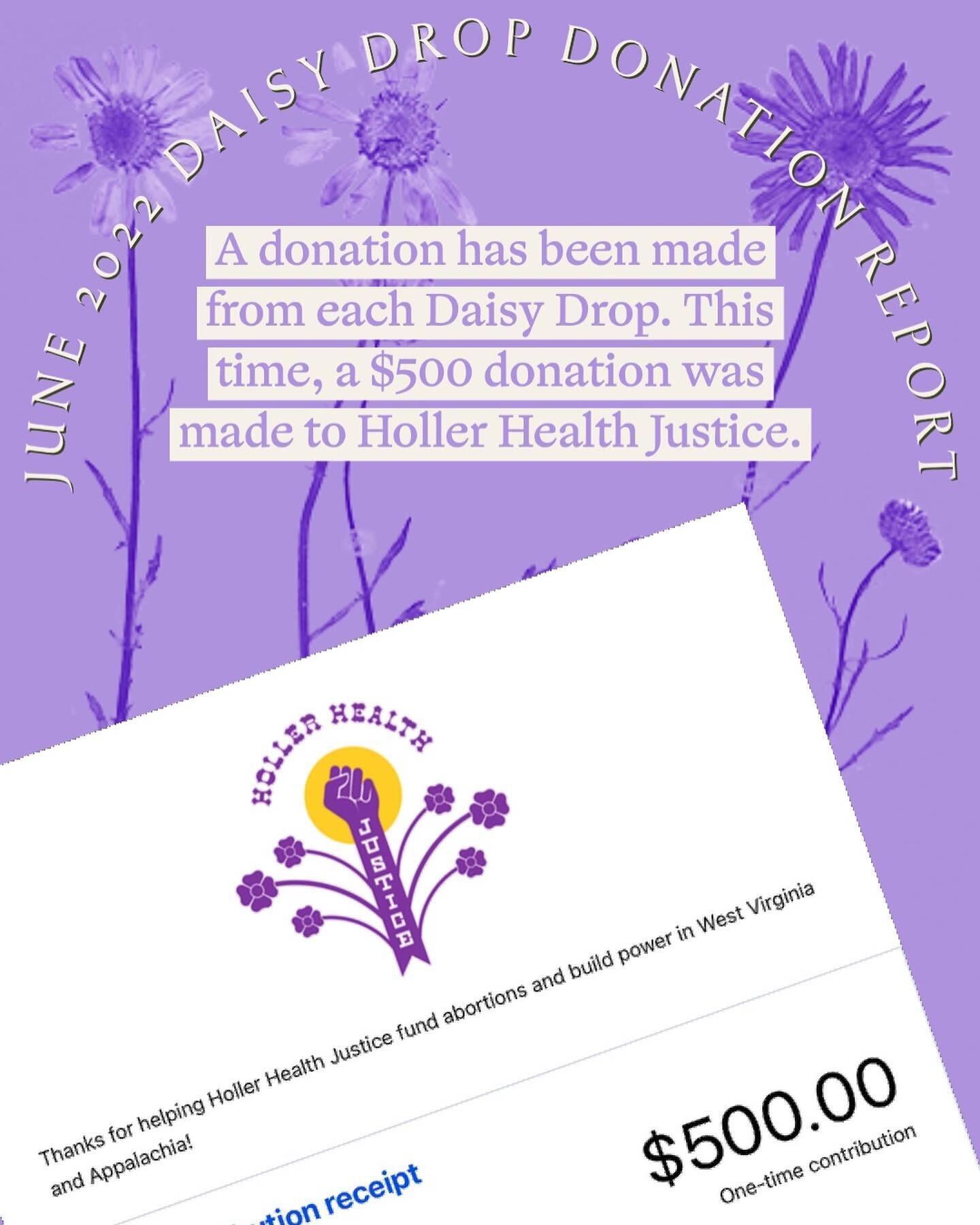 Thank you to everyone for another amazing Daisy Drop&mdash;we sold out in 15 minutes. Every time I do a Daisy Drop, a donation is made to a community organization. This time, we donated $500 to @hollerhealthjustice . Thank you for supporting my work,
