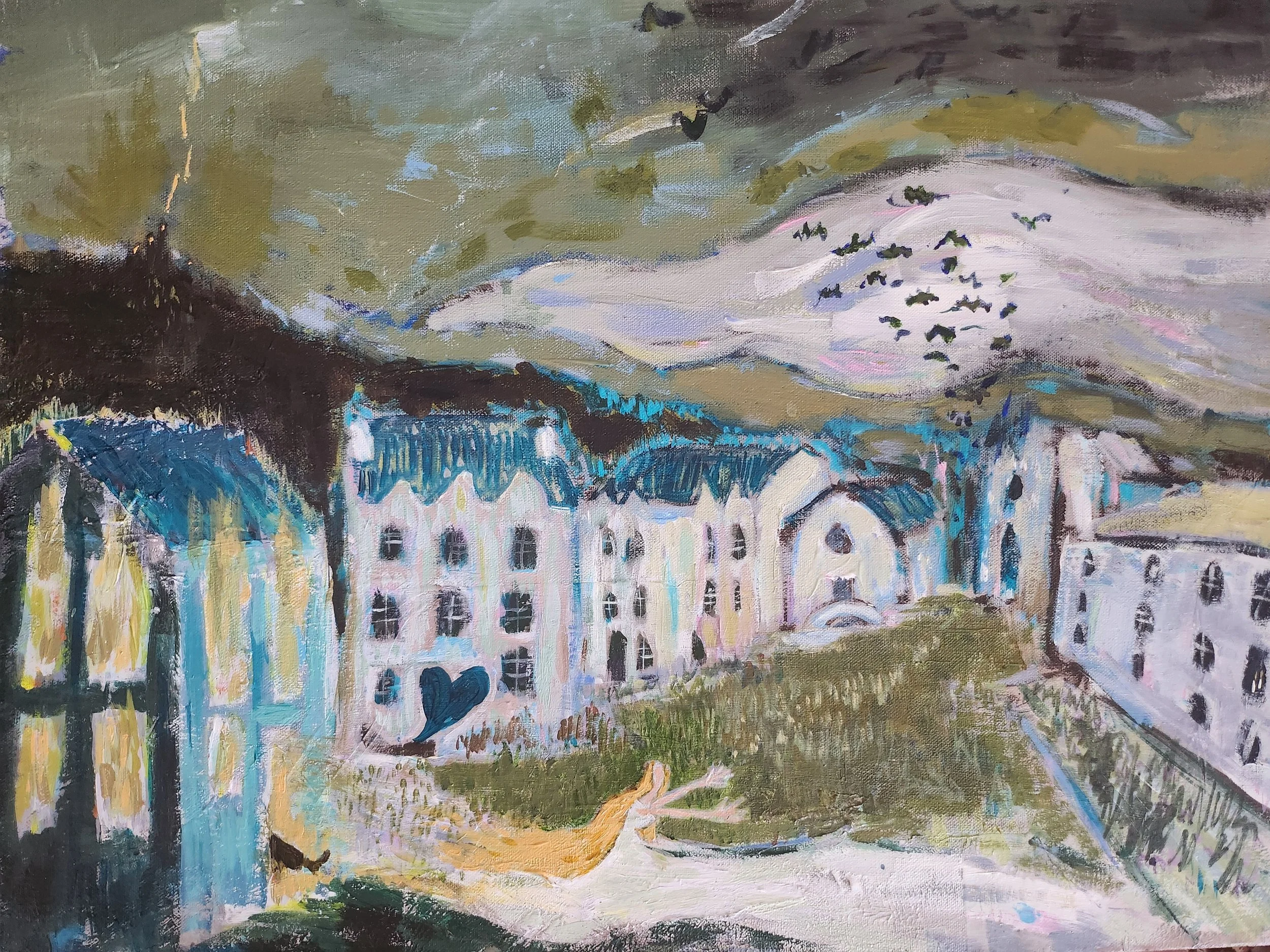 Frankenstina's Escape
24 x 18 acrylic on hand stretched canvas