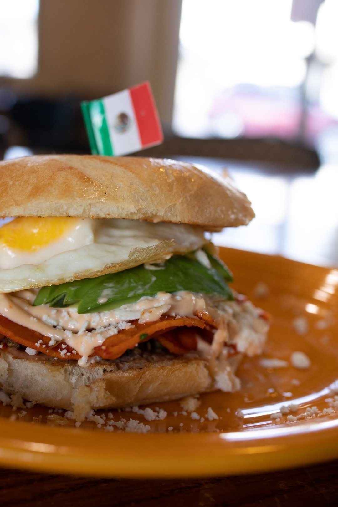 Piled high with the flavors of Mexico, come and try one of our newest additions- The Breakfast Torta! 
Chilaquiles in salsa roja, your choice of meat, chipotle mayo, avocado, queso fresco and a fried egg! 🥚🌵