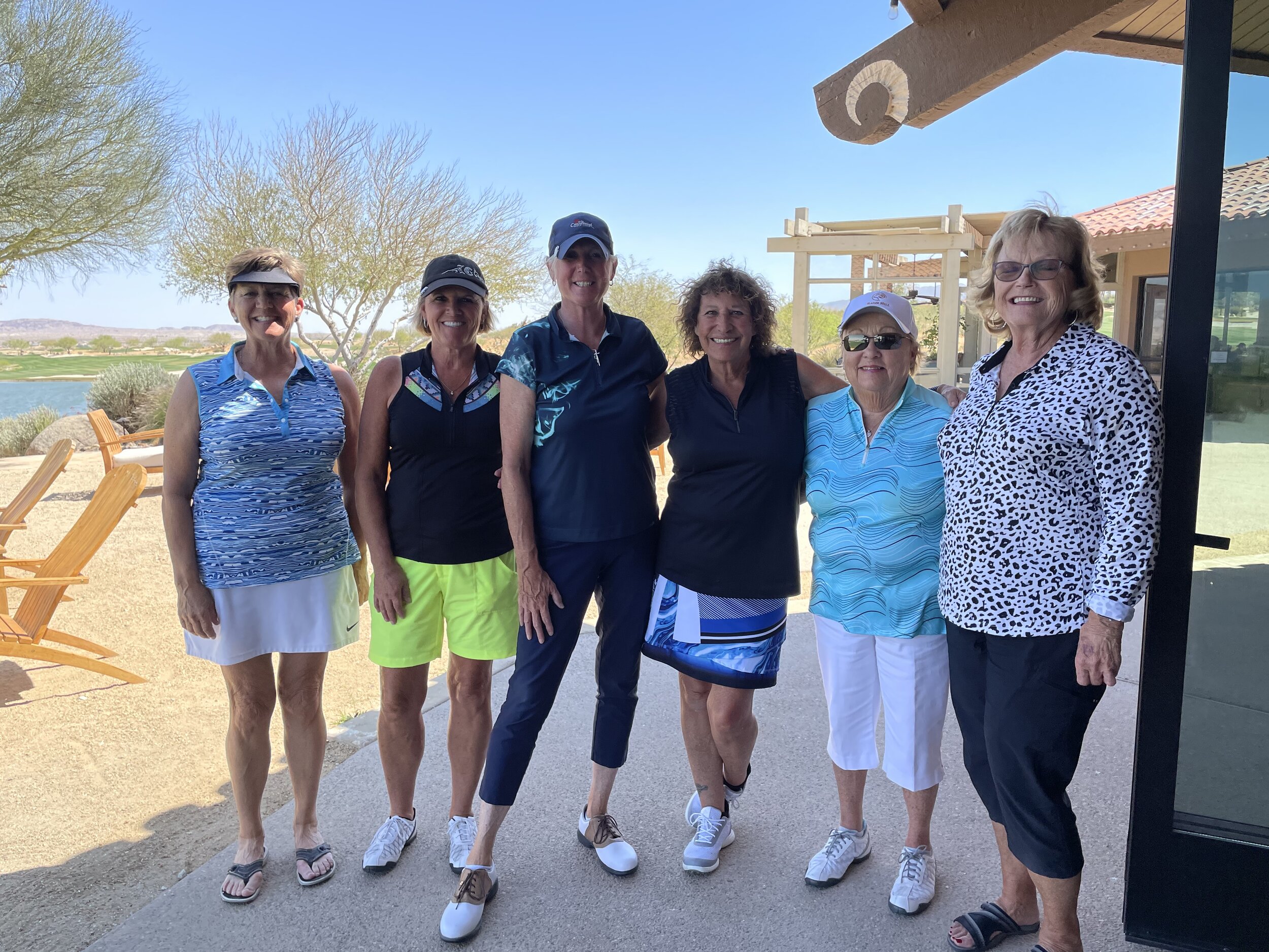 The tournament winners (L to R): Susan Jones, Tory Nieto, Linda Johnson, Lonnie Budd, Blythe Cavanaugh, and Sue McMillan