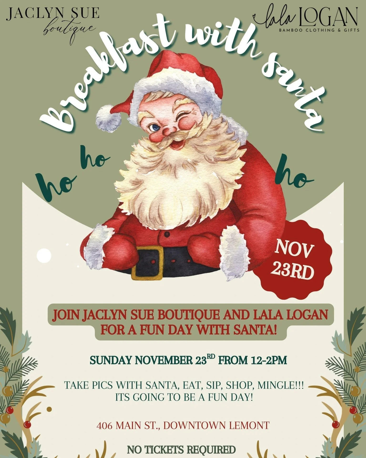 Ho-ho-ho, Santa's coming to @jaclynsueboutique THIS Sunday! ❄ Come on by for breakfast from 12 to 2PM and join in the fun. They'll have drinks, bites, and goodies that are perfect stocking stuffers. 🎅