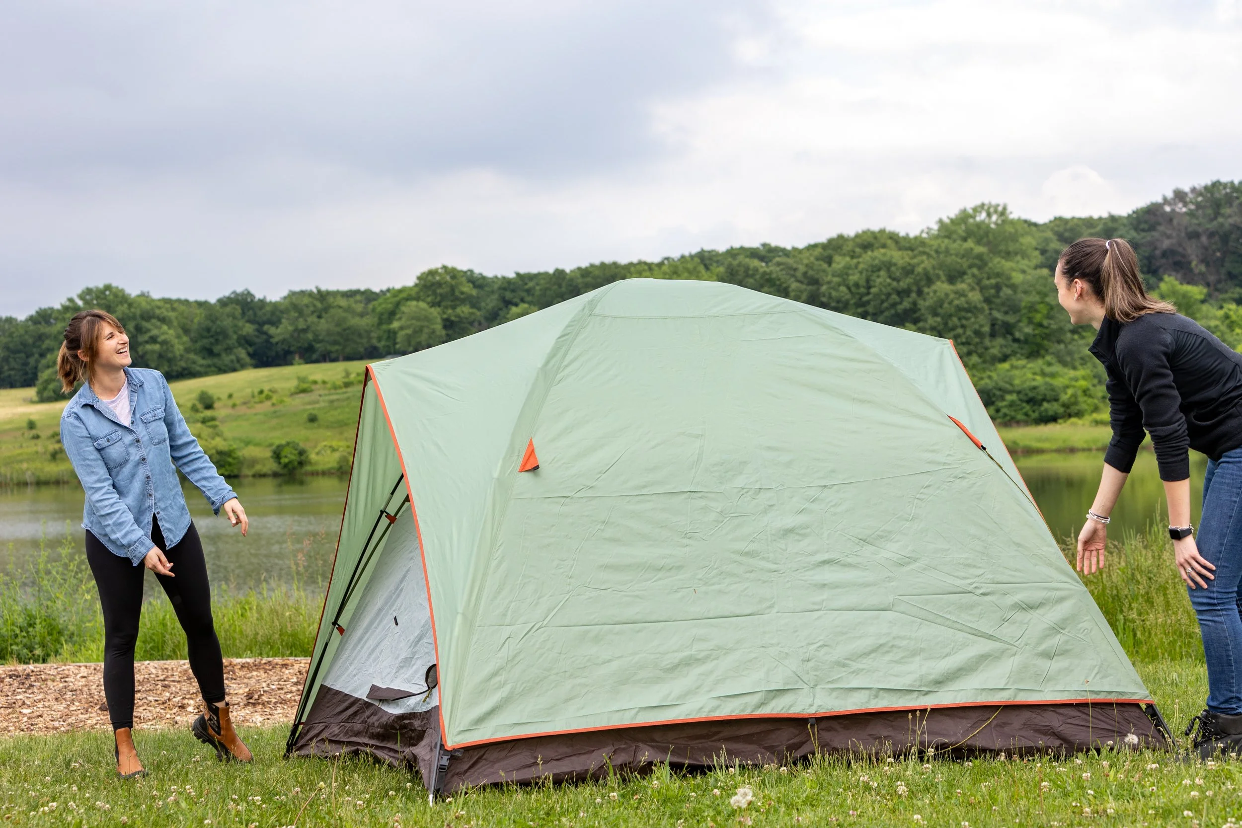 A photo of two friends at Camp Bullfrog Lake, located near Lemont Downtown, Illinois.