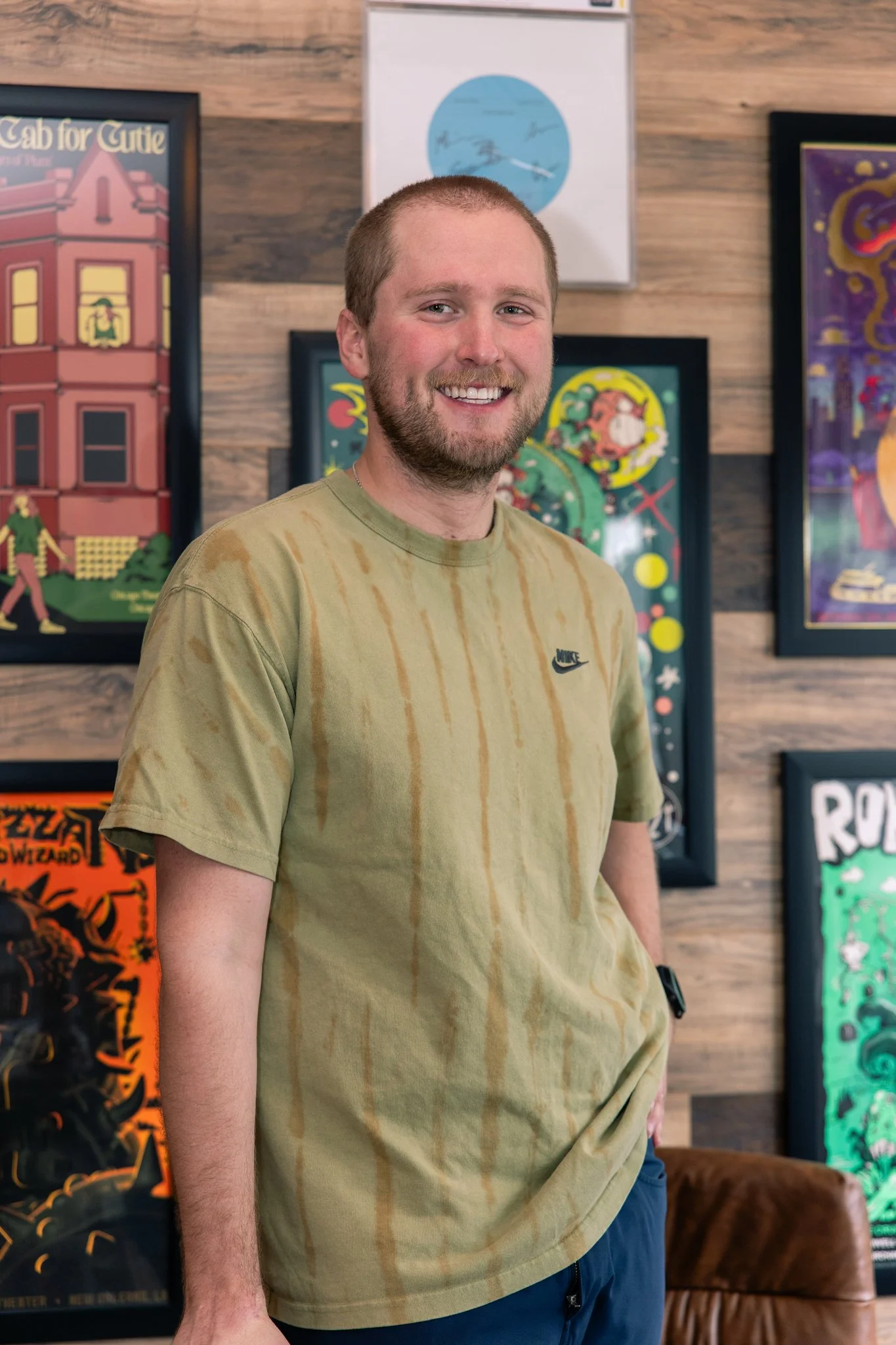 A photo of Conor Welsch, the new owner of B-Side Records/Moose Vinyl, located in Lemont, Illinois.
