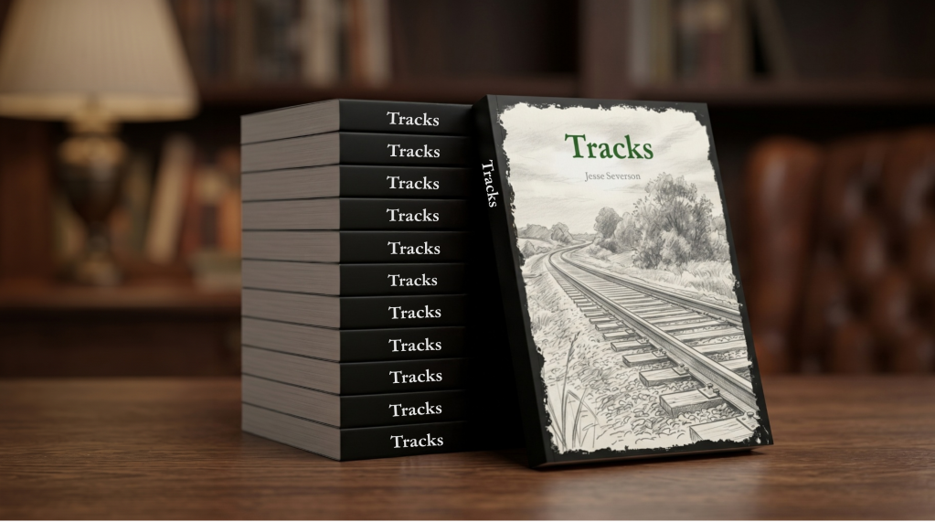 A photo of Tracks, a published book about connection, friendship, and time, written by Jesse Severson. Jesse Severson is a local Lemont author.