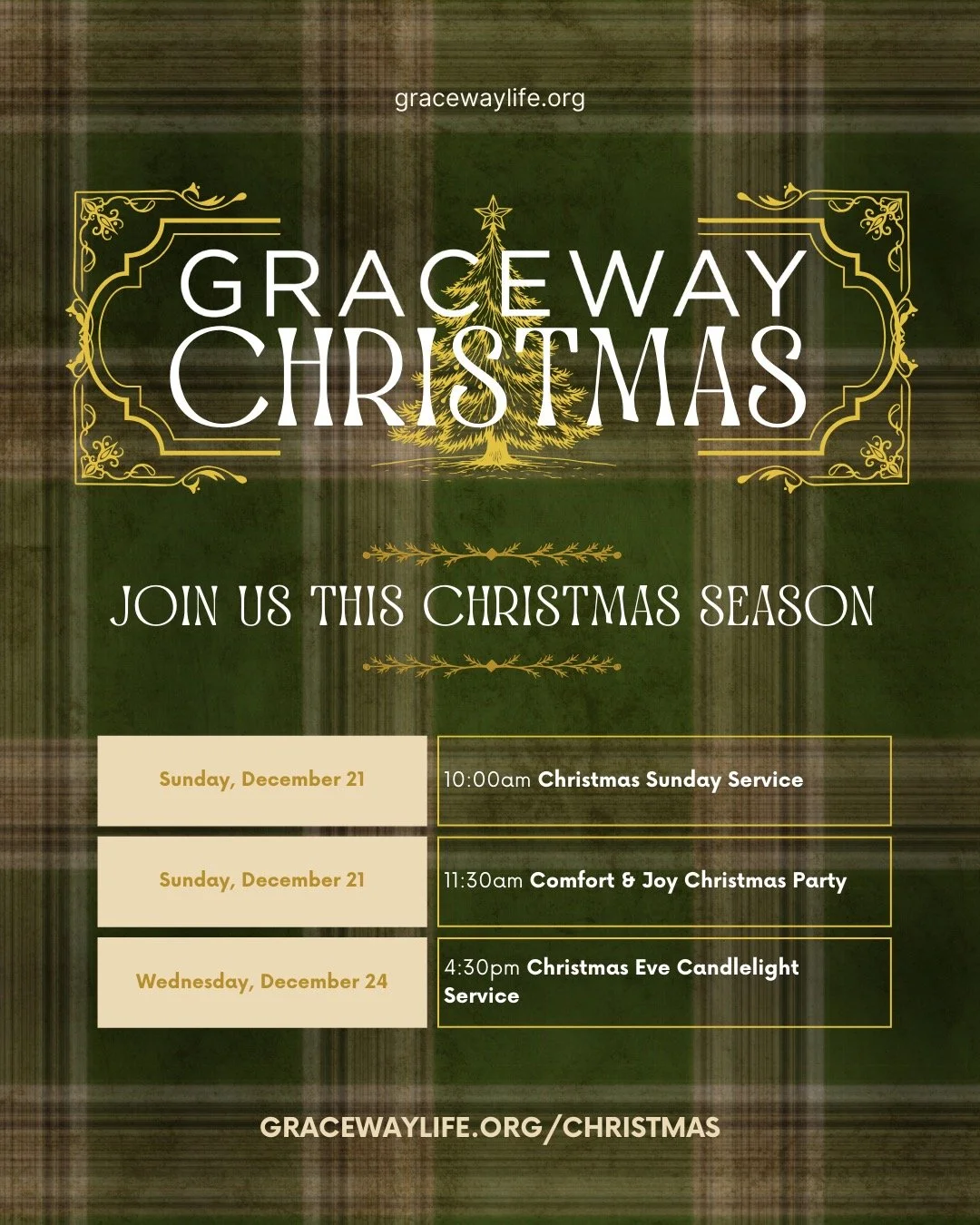 Enjoy the classic Christmas carols, new songs, good food, and the captivating story of that night that changed everything.

Learn more at gracewaylife.org/christmas