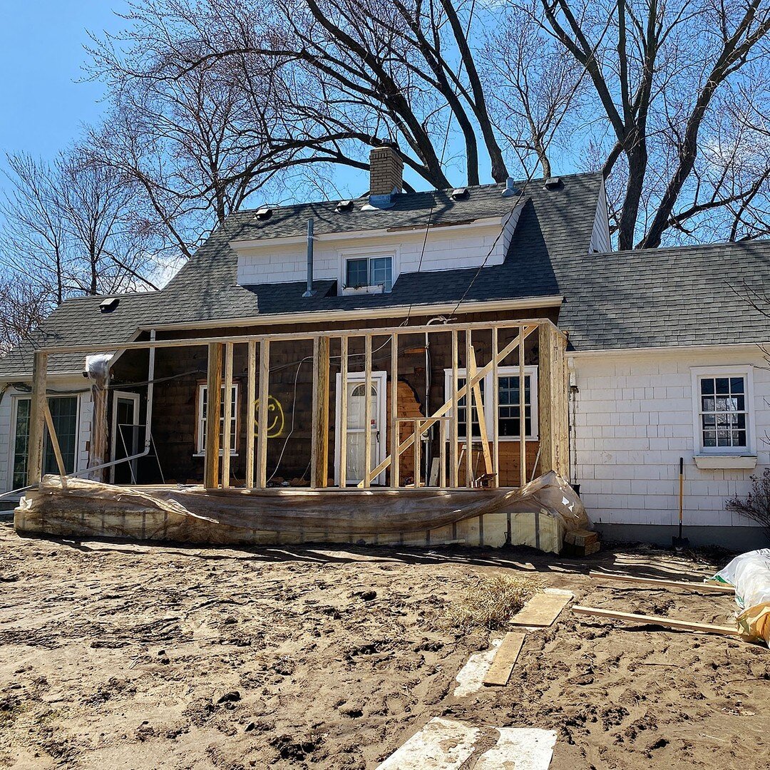 �Through the framing of the addition, you can see the existing wall. The addition expands the main level by 9 feet, adding critical space for a new kitchen and expanded living area.​​​​​​​​
.​​​​​​​​
.​​​​​​​​
.​​​​​​​​
#erearchitecture #architecture