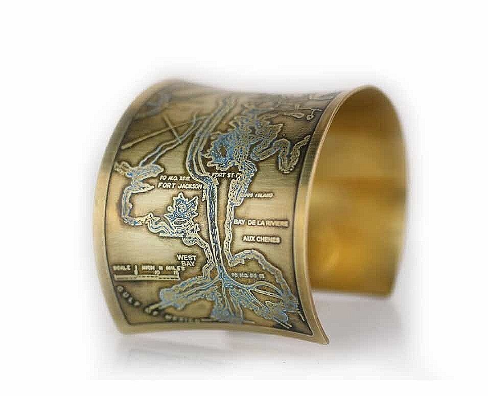 Mississippi River Cuff Bracelet of New Orleans Historical Map