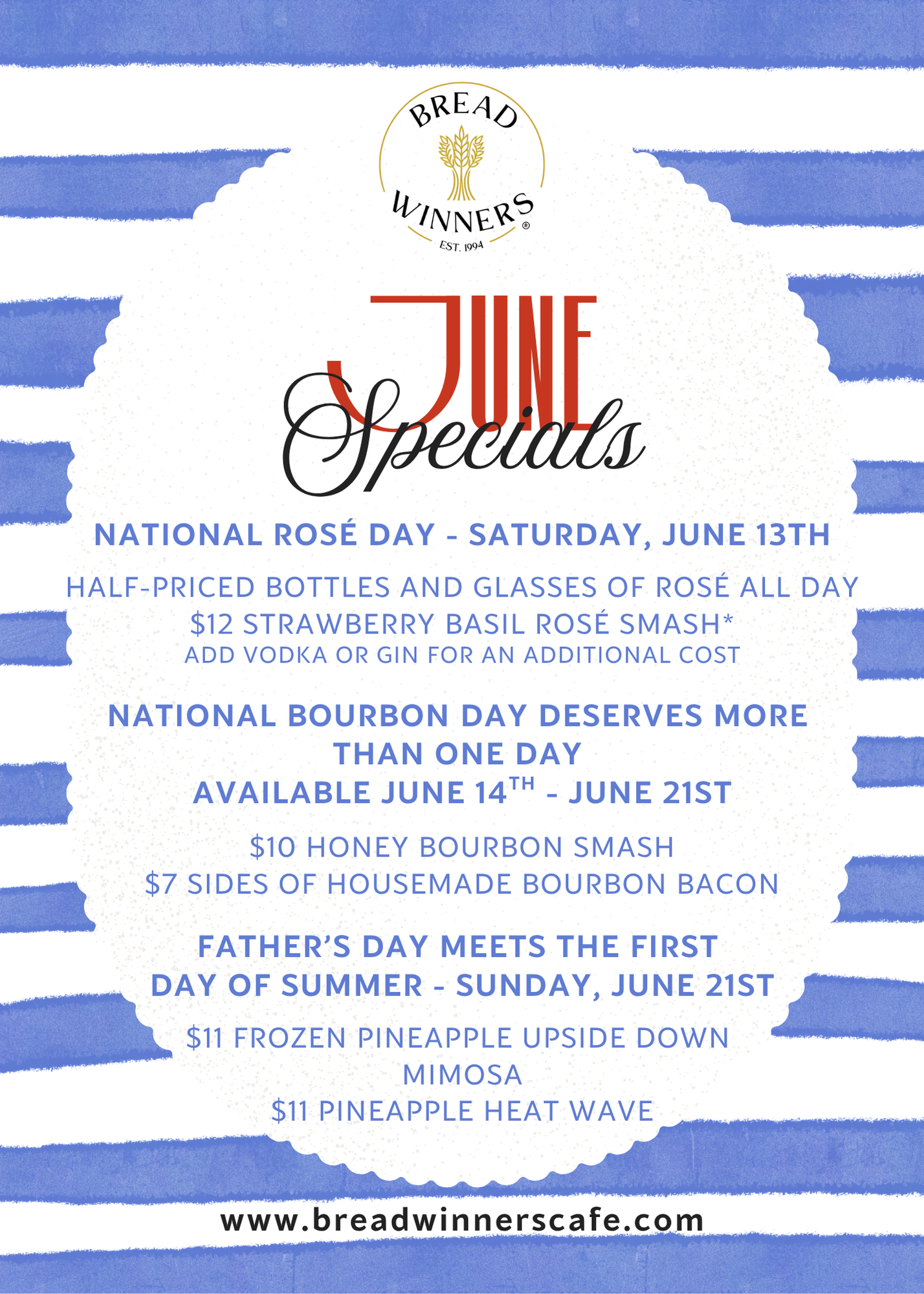 Fathers Day, National Bourbon Day, National Rosé Day, First Day of Summer