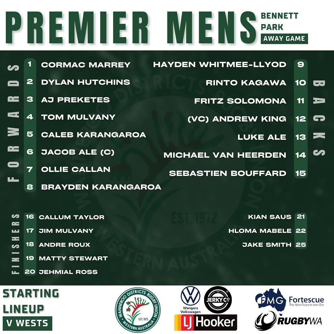 Big day ahead as the Prems, Reserves and Third grade men head to Bennett Park to kickoff against Wests! 

You&rsquo;ll also catch the Fourth grade men down at Sir Charles Court Reserve as they go head to head with Nedlands

Looking forward to seeing 