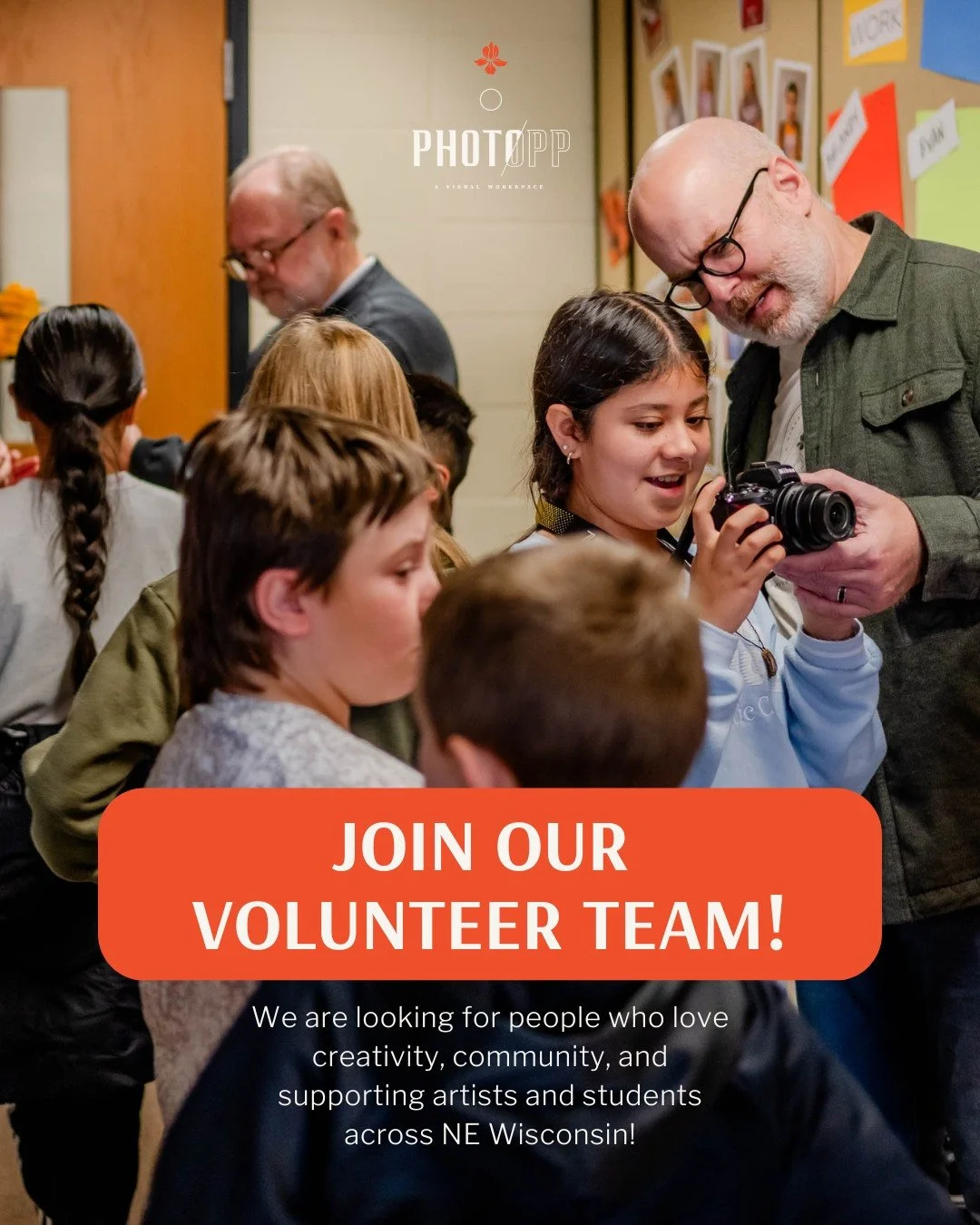 Photo Opp is growing, and we'd love for you to be a part of our volunteer team!

We are looking for passionate individuals to support artists and students across Northeast Wisconsin. No photography experience is required, just a love for creativity a