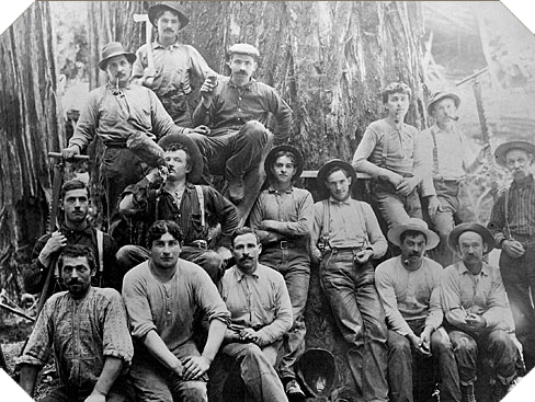 Timber crew, including fallers, buckers, and peelers. 1900