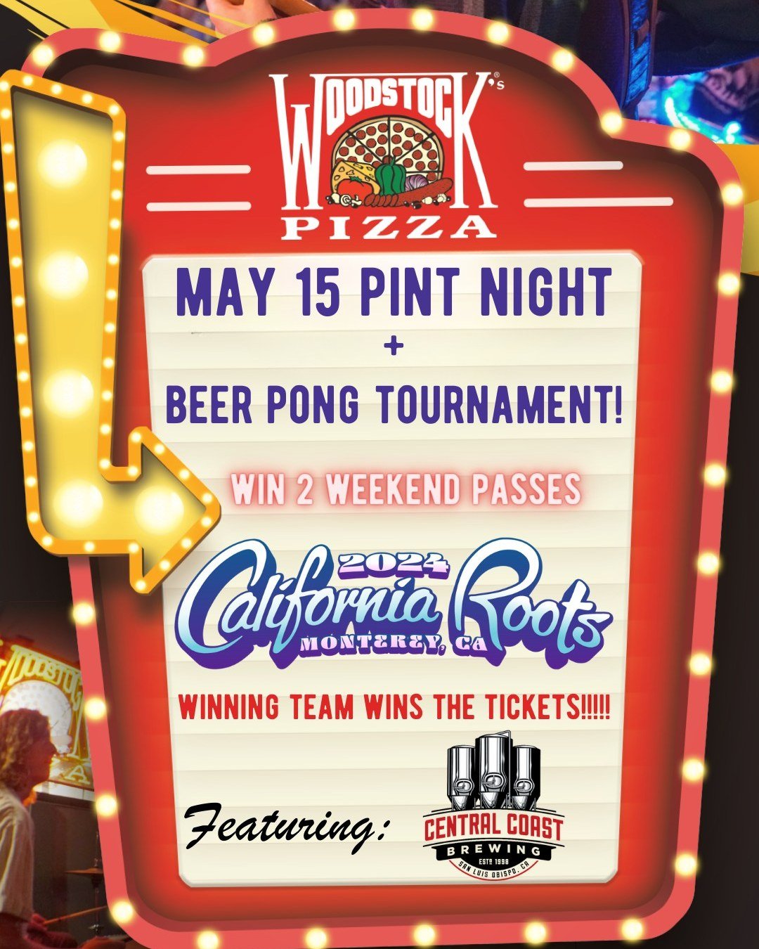 Get your game on at Wood Stocks Pizza (@woodstocksslo) for a beer pong tournament with a chance to win weekend passes to Cali Roots Fest (@calirootsfest) in Monterey! Our beer will be flowing and perfectly paired with their delicious pizza!