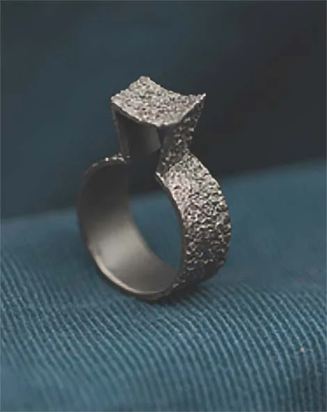 Fig. 2201 Mark Edgoose, ‘Sacrificial Anode Ring’, 2025, Titanium, 25×16×10mm. Photo by Lou Wheeler