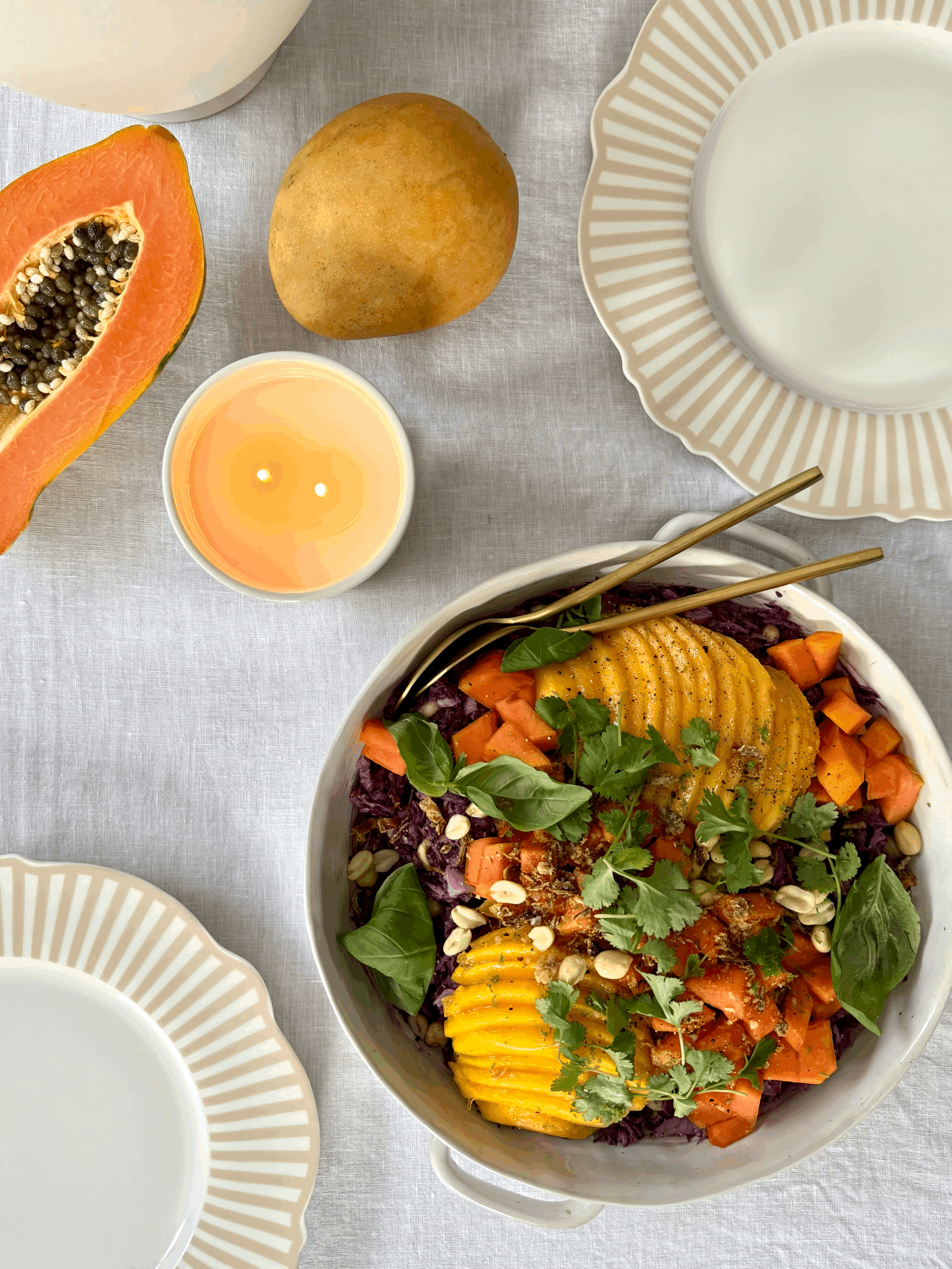 Crunchy Red Cabbage Salad with Mango, Papaya.