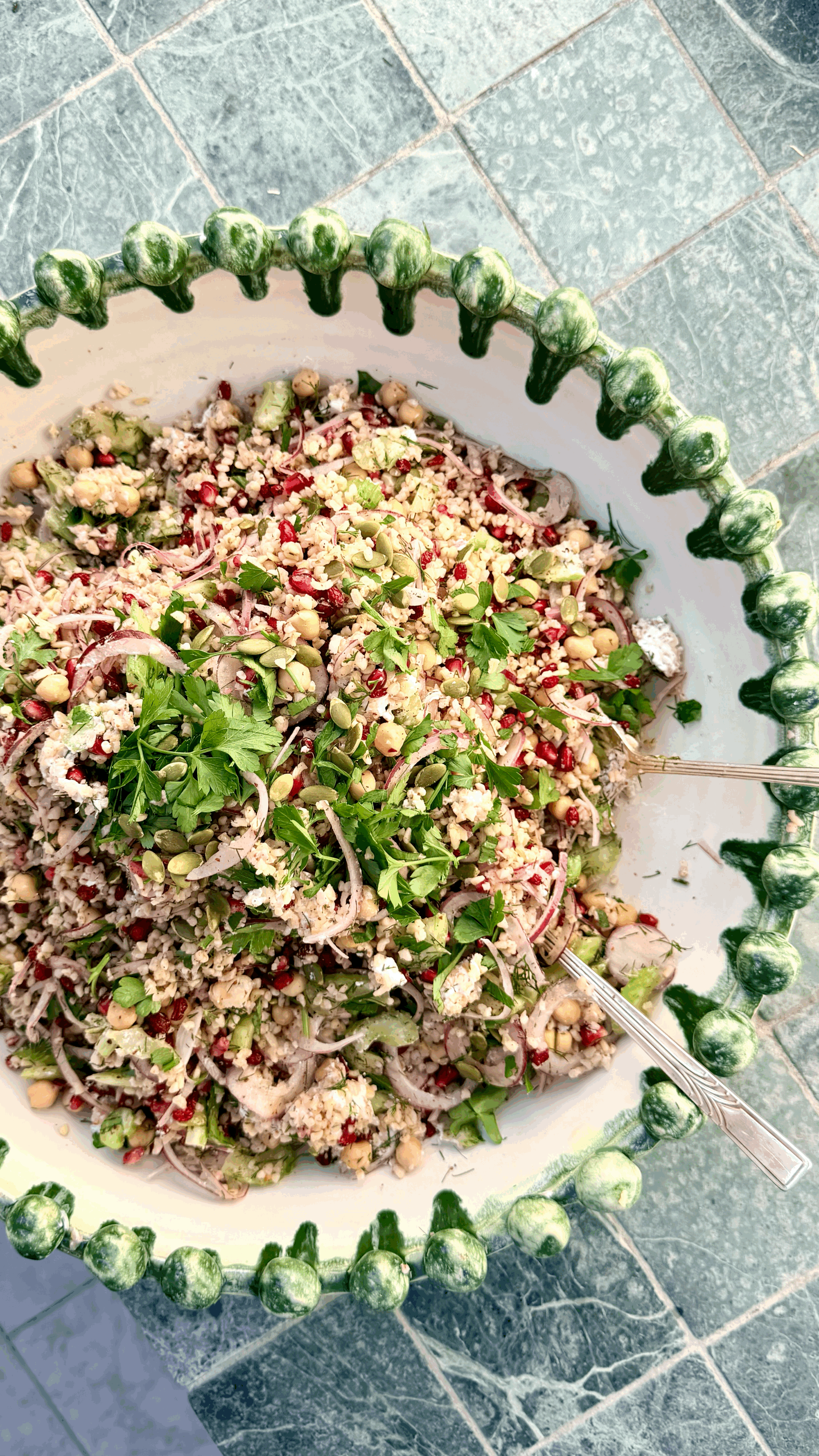 Pomegranate, Barberry and Bulgur Salad with Feta.