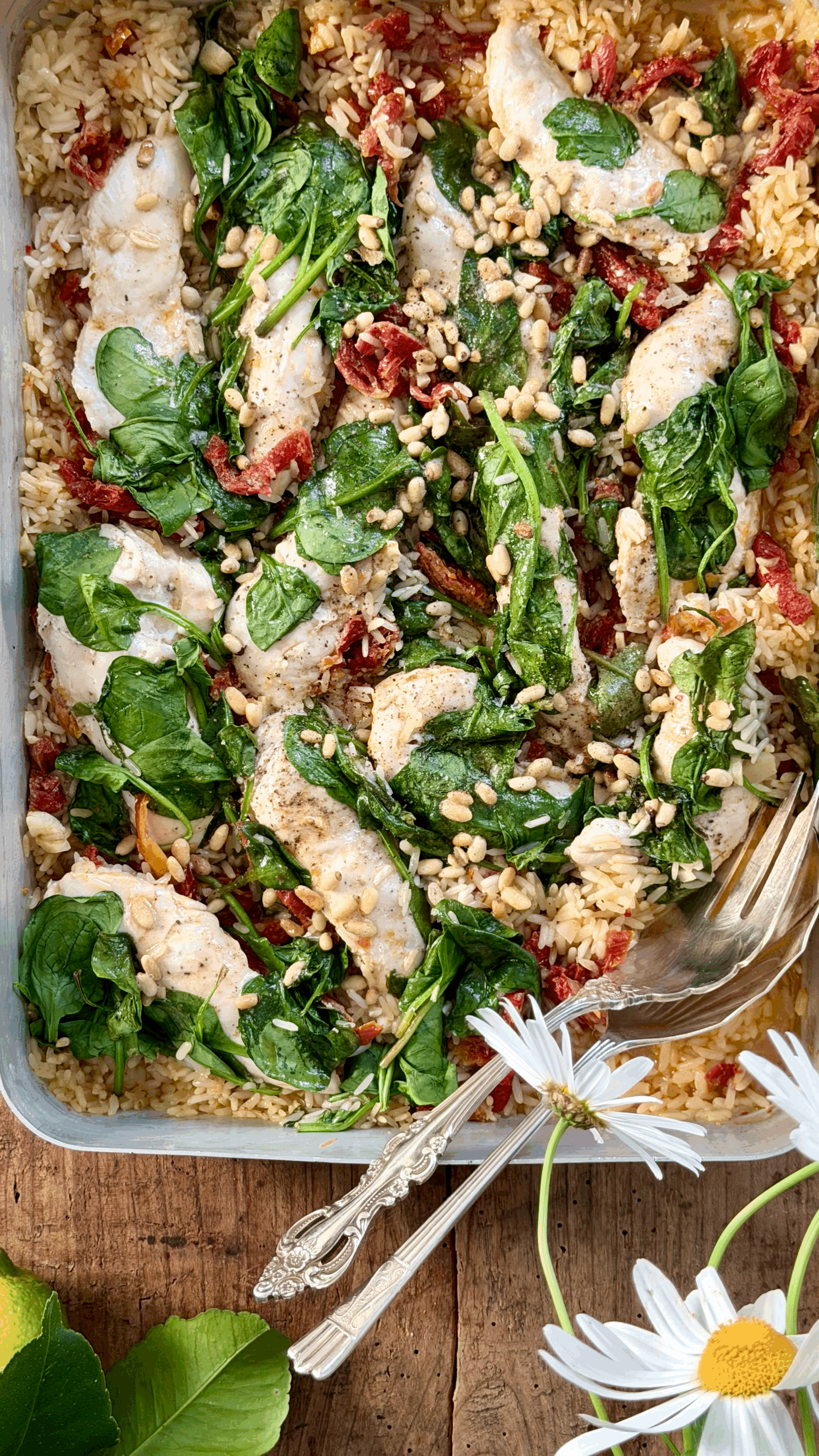 Spinach, Lemon and Garlic Chicken Rice.