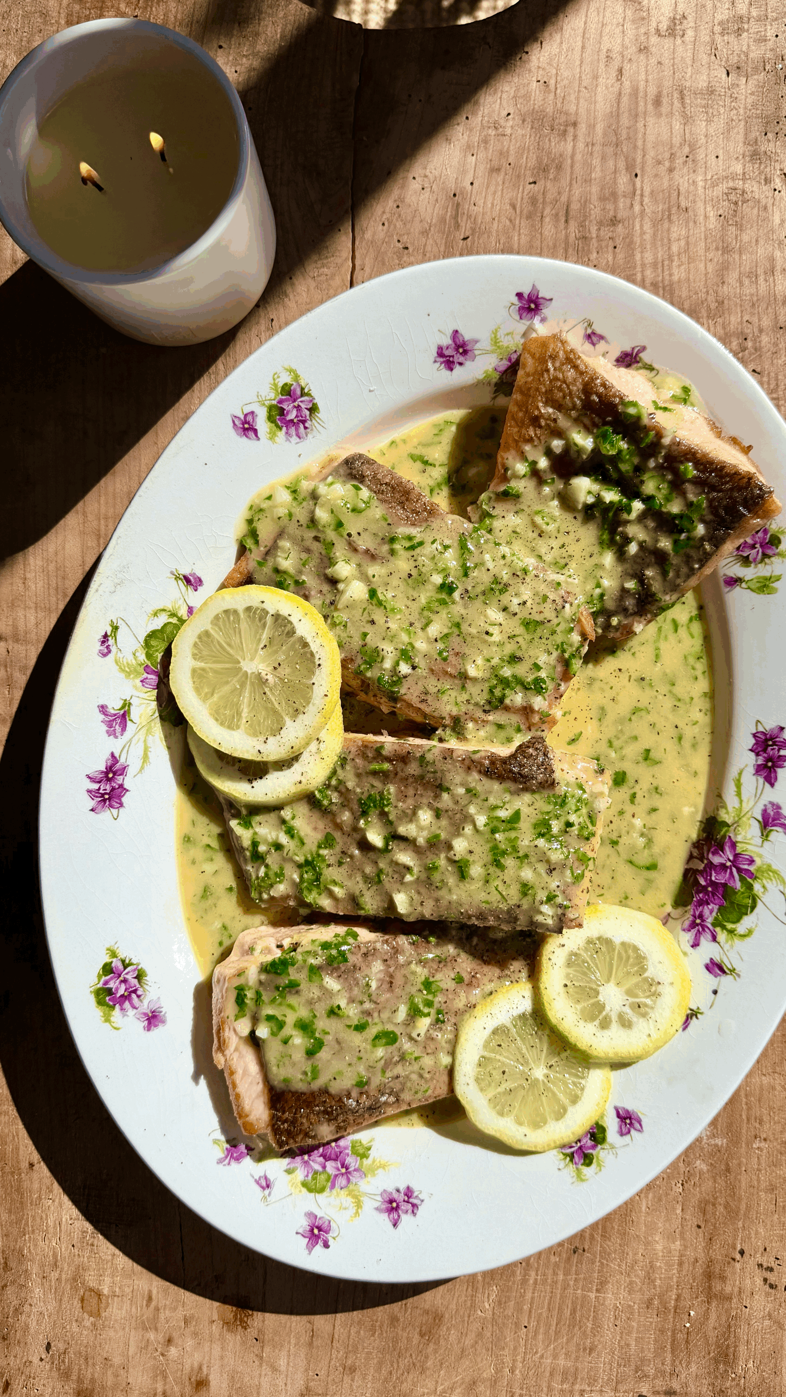 One-pan garlic butter salmon with lemon.