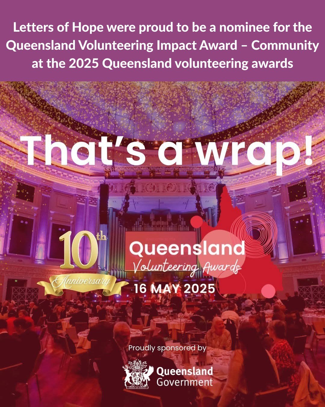 We were so honoured to be nominated for the 2025 Queensland Volunteering Impact Award - Community.

This award is presented in recognition of a community volunteering program or activity that has made a positive, measurable and sustainable social and