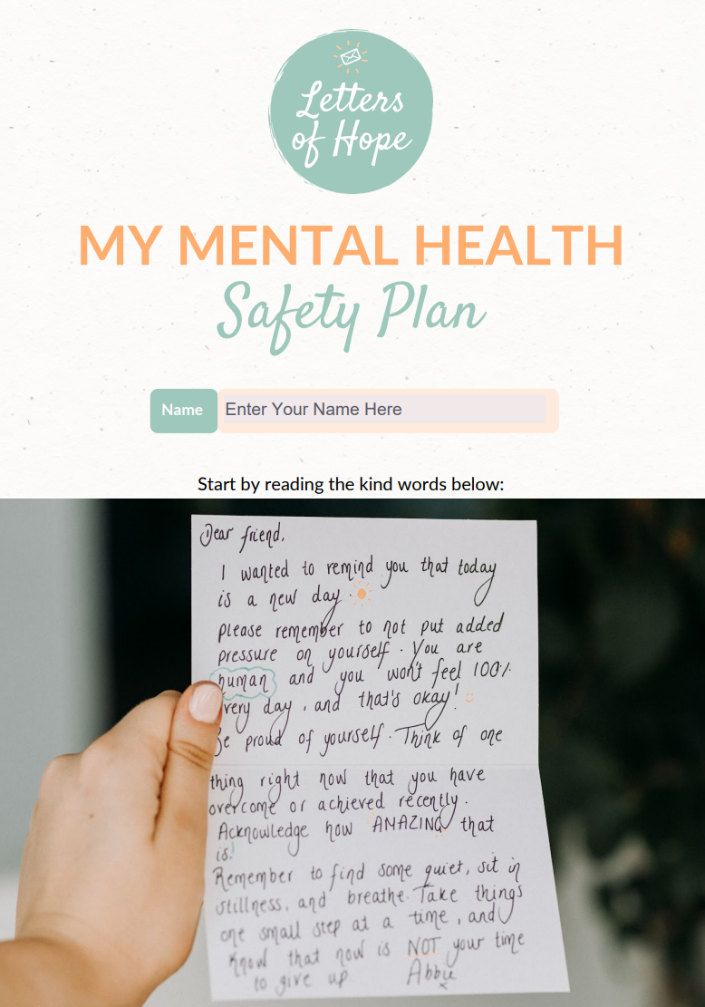 Free Mental Health Safety Plan — Letters of Hope