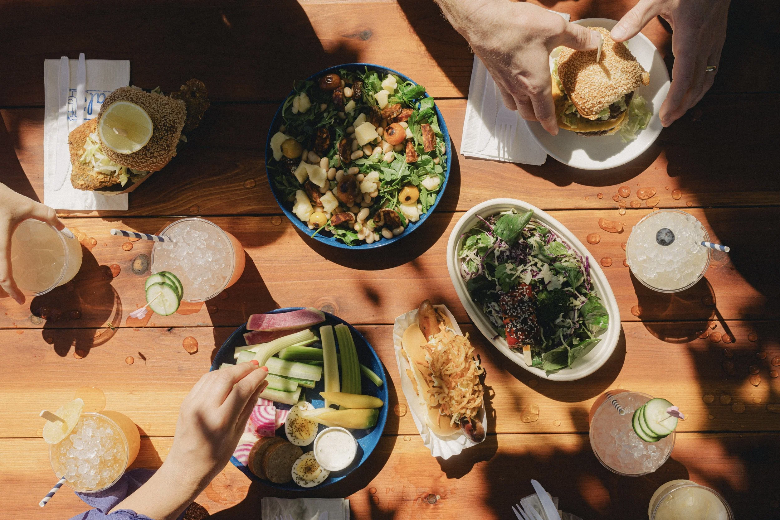 Table set with salads