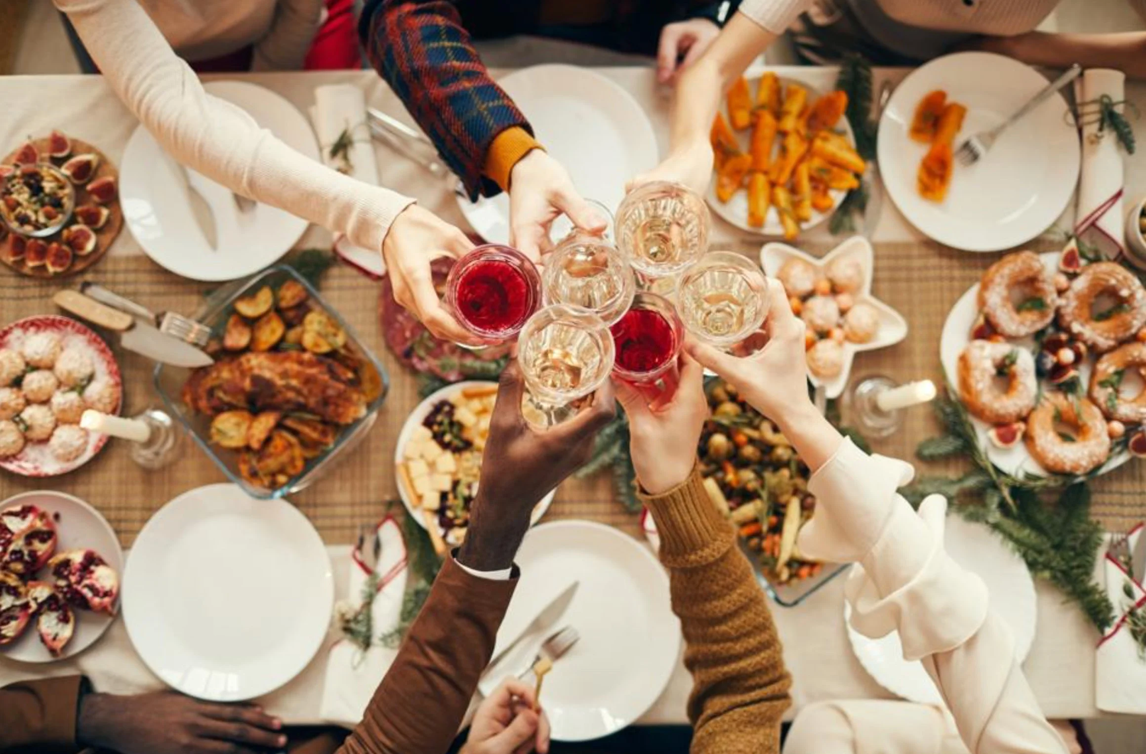 Drinks over holiday dinner table