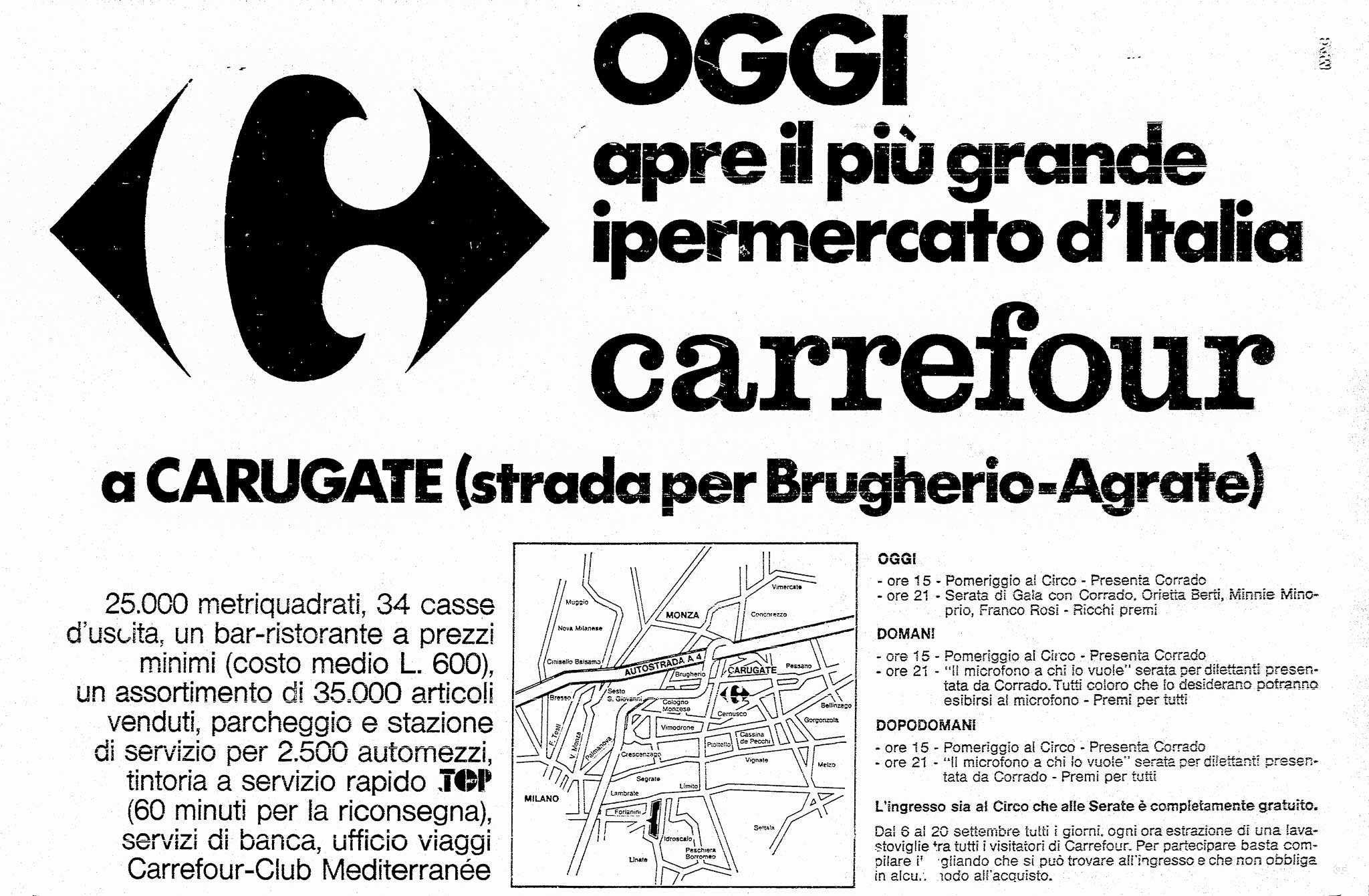 1972 - adv inaugurazione - Carrefour di Carugate MI