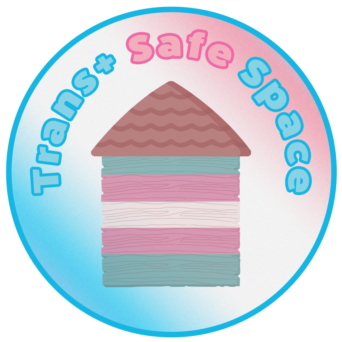 Verified Partner Logo of Trans+ Safe Space to show our commitment to trans inclusion. It reads "Trans+ Safe space with a building that has the trans flag built into the brickwork.