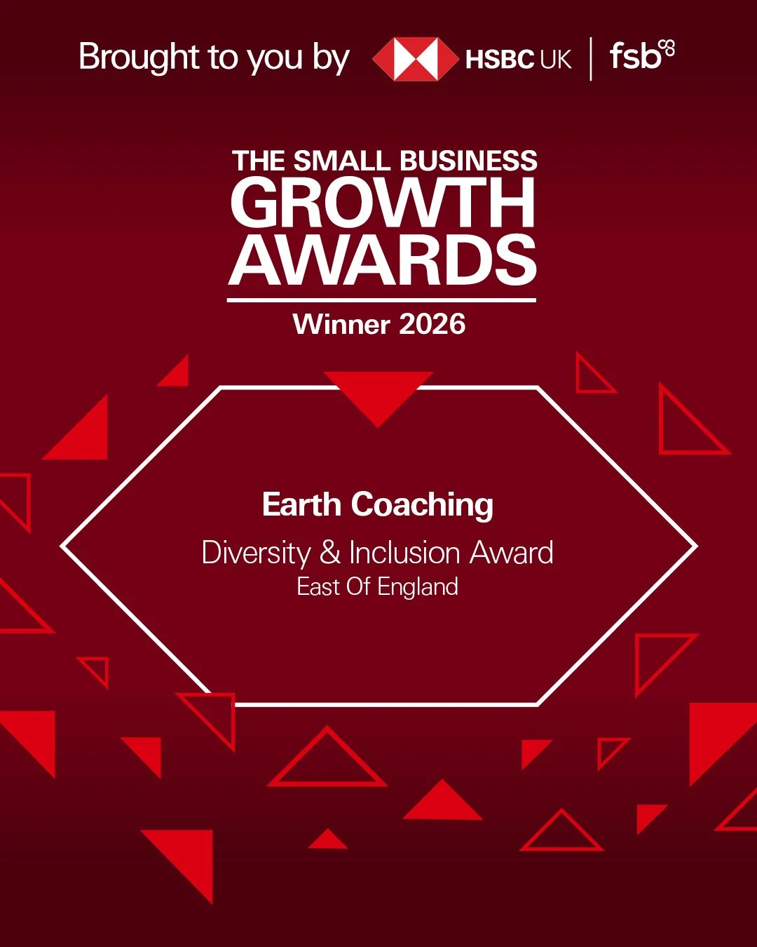 Earth Coaching one the diversity and inclusion category for the east of England in the small business growth awards in 2026