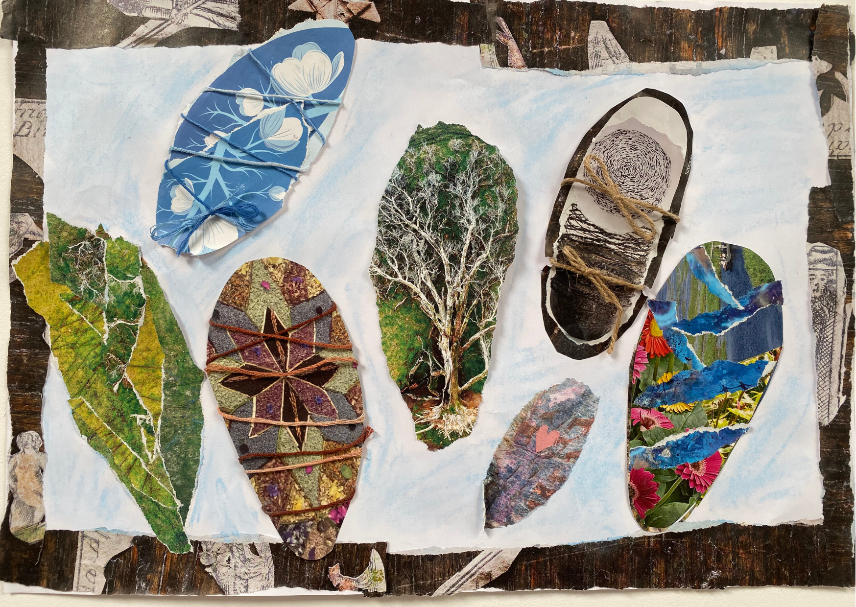 A variety of collage shroud shapes featuring a range of patterns and colours