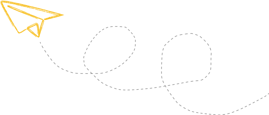 Yellow paper airplane flying through the air with a dashed line indicating its path against a black background.