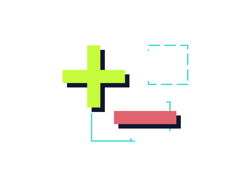 Geometric drawing of an outline square with sections divided by vertical, horizontal, and circle lines.