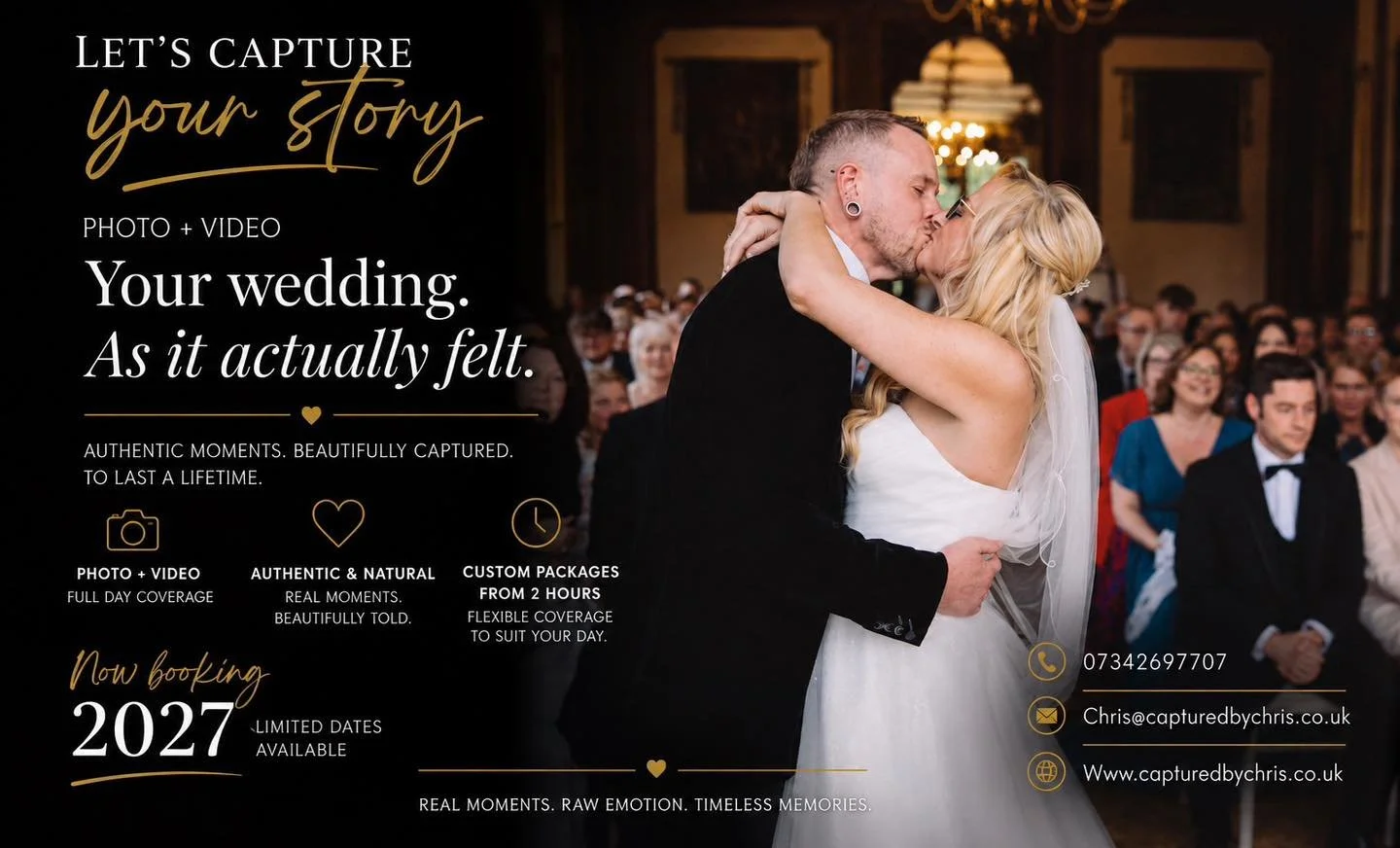 Your wedding isn&rsquo;t a photoshoot.
It&rsquo;s hugs that hit harder than expected.
Teary speeches. Chaos on the dance floor. Your nan absolutely owning the buffet.

That&rsquo;s the stuff worth remembering.

I capture weddings naturally, without d