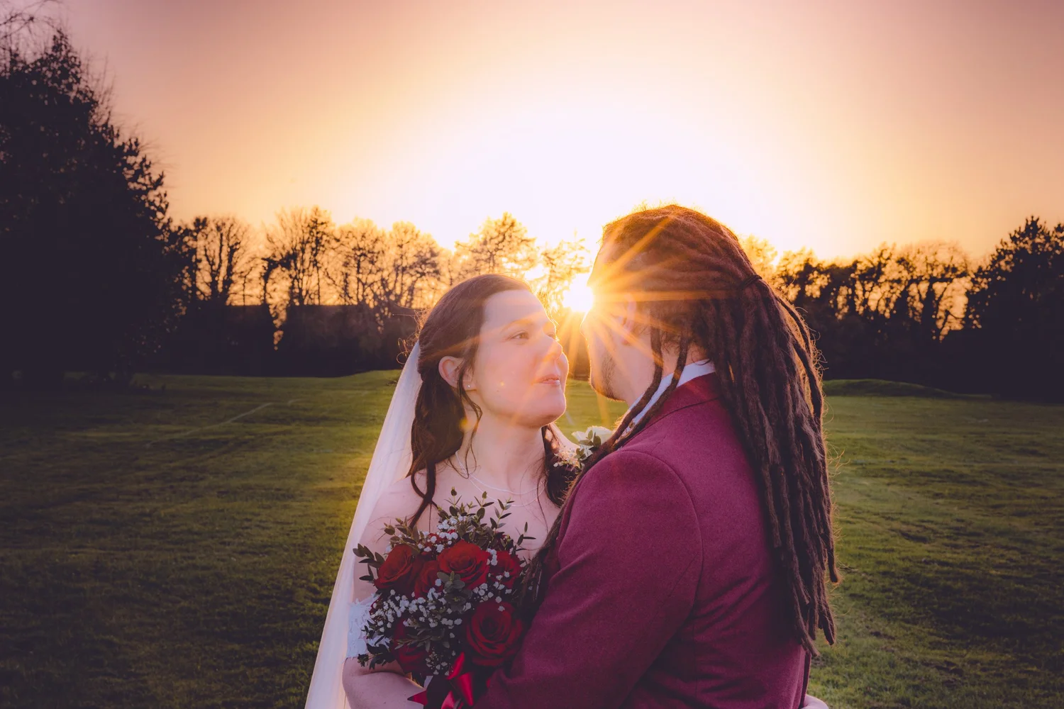 Couple at sunset in the grounds of Blunsdon House Hotel, Swindon