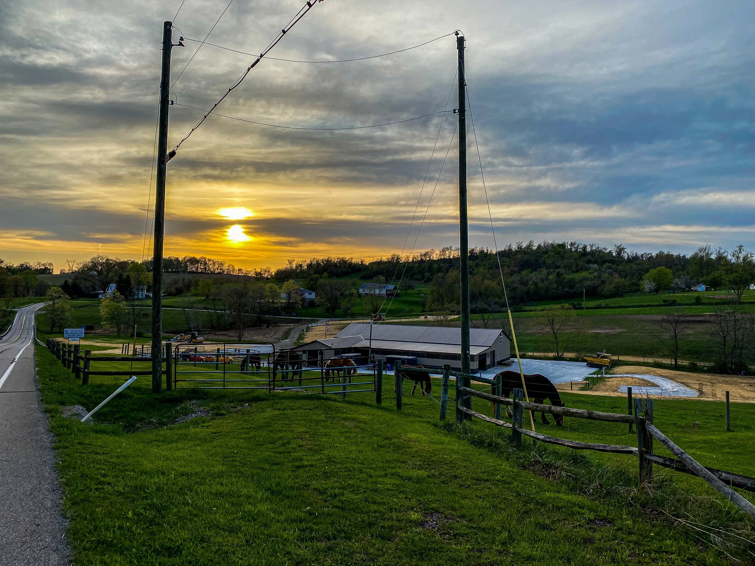 sunset, stables, horse, farm, beautiful, layout, background