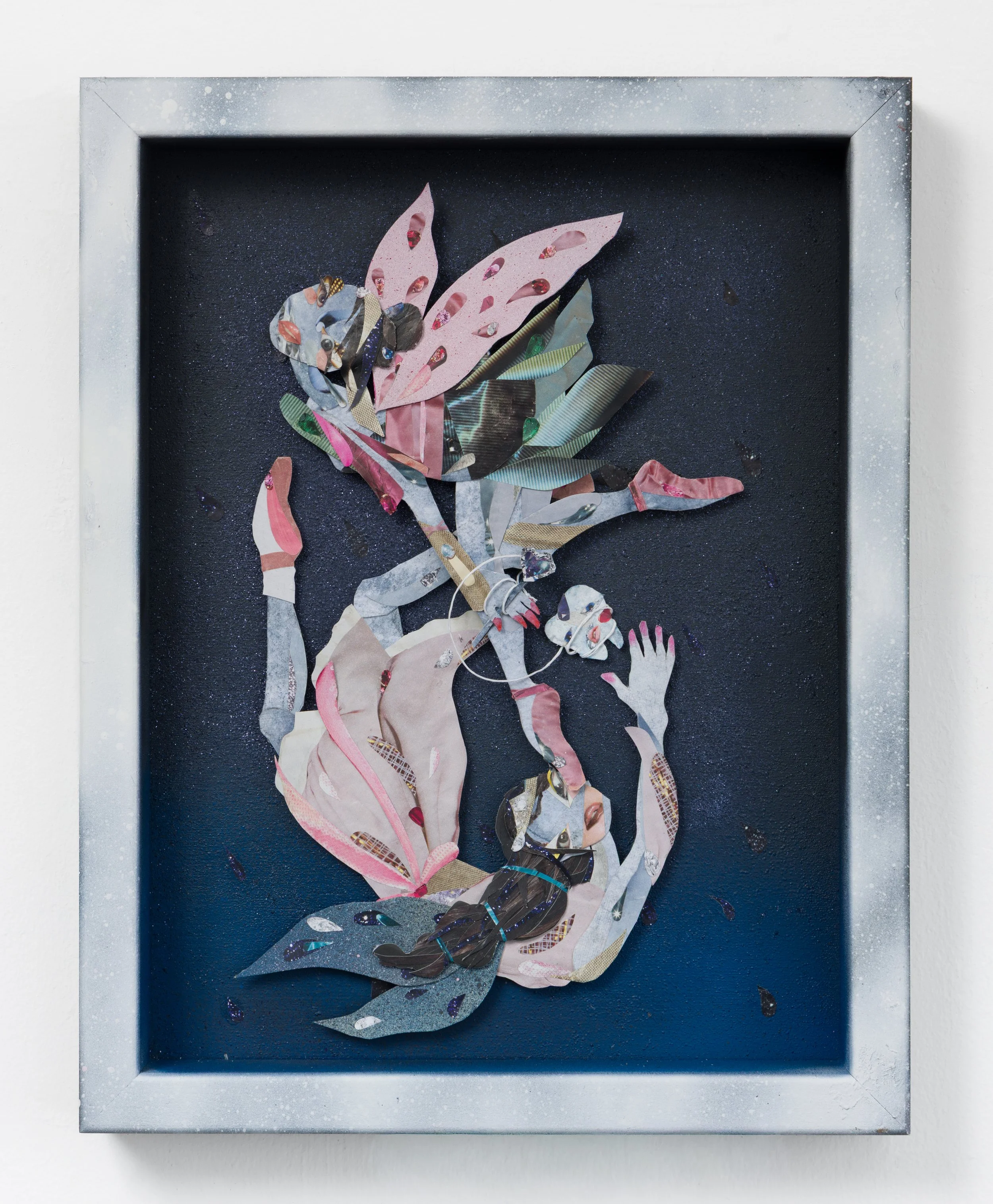 "(Sweet) Tooth Fairies" 2026
Cut paper, spray paint, glitter, ink, collage on board
11 x 14 inches (28 x 36 cm)