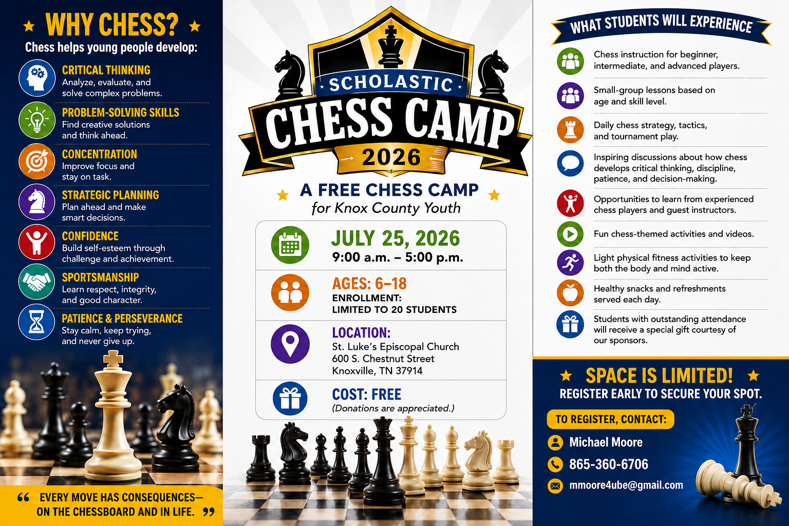 Scholastic Chess Camp, 2026 at St. Luke’s