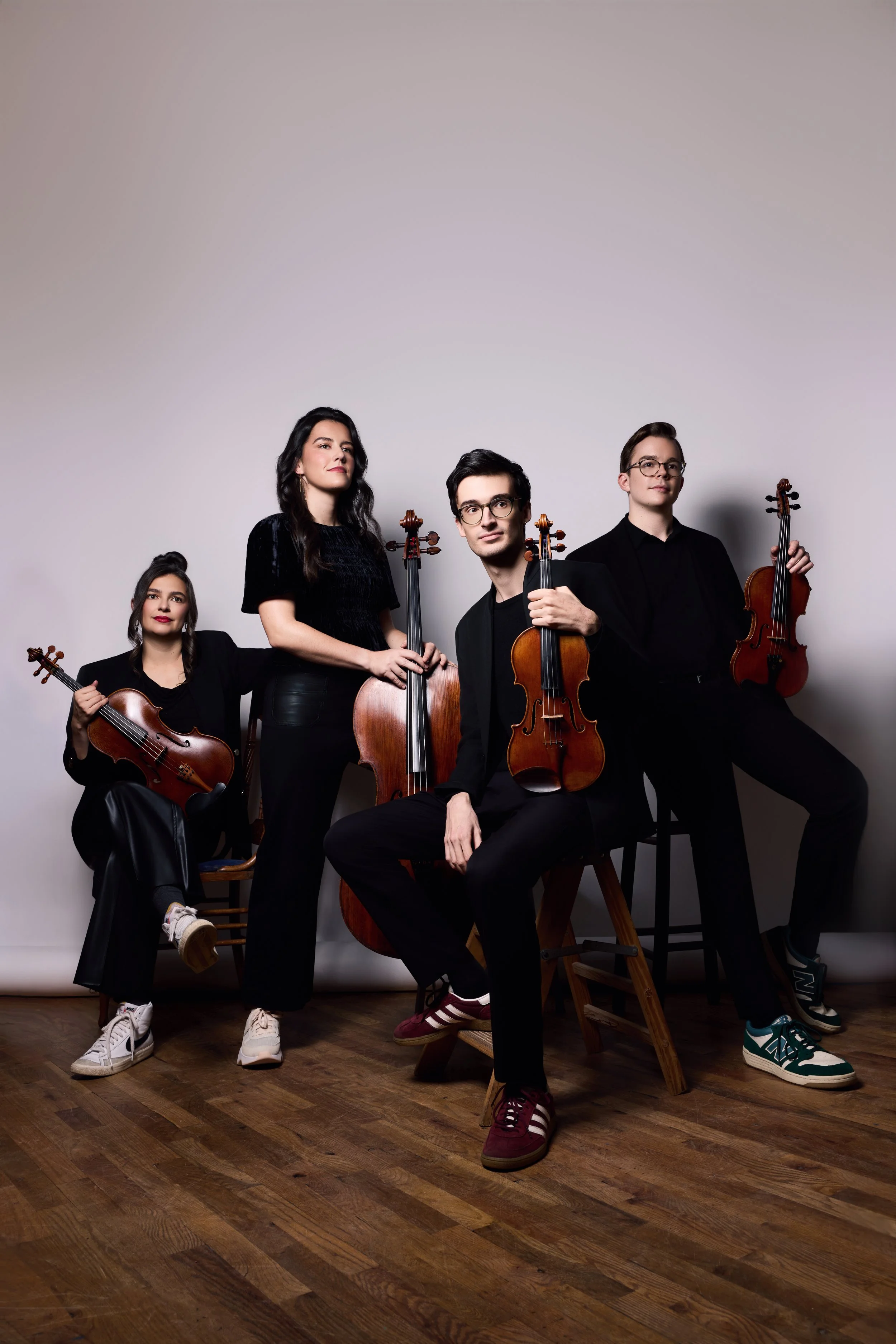 CLICK TO DOWNLOAD left to right: Maren Rothfritz, viola; Drake Driscoll, cello; Giancarlo Latta, violin; Sam Parrini, violin
Photo: Titilayo Ayangade