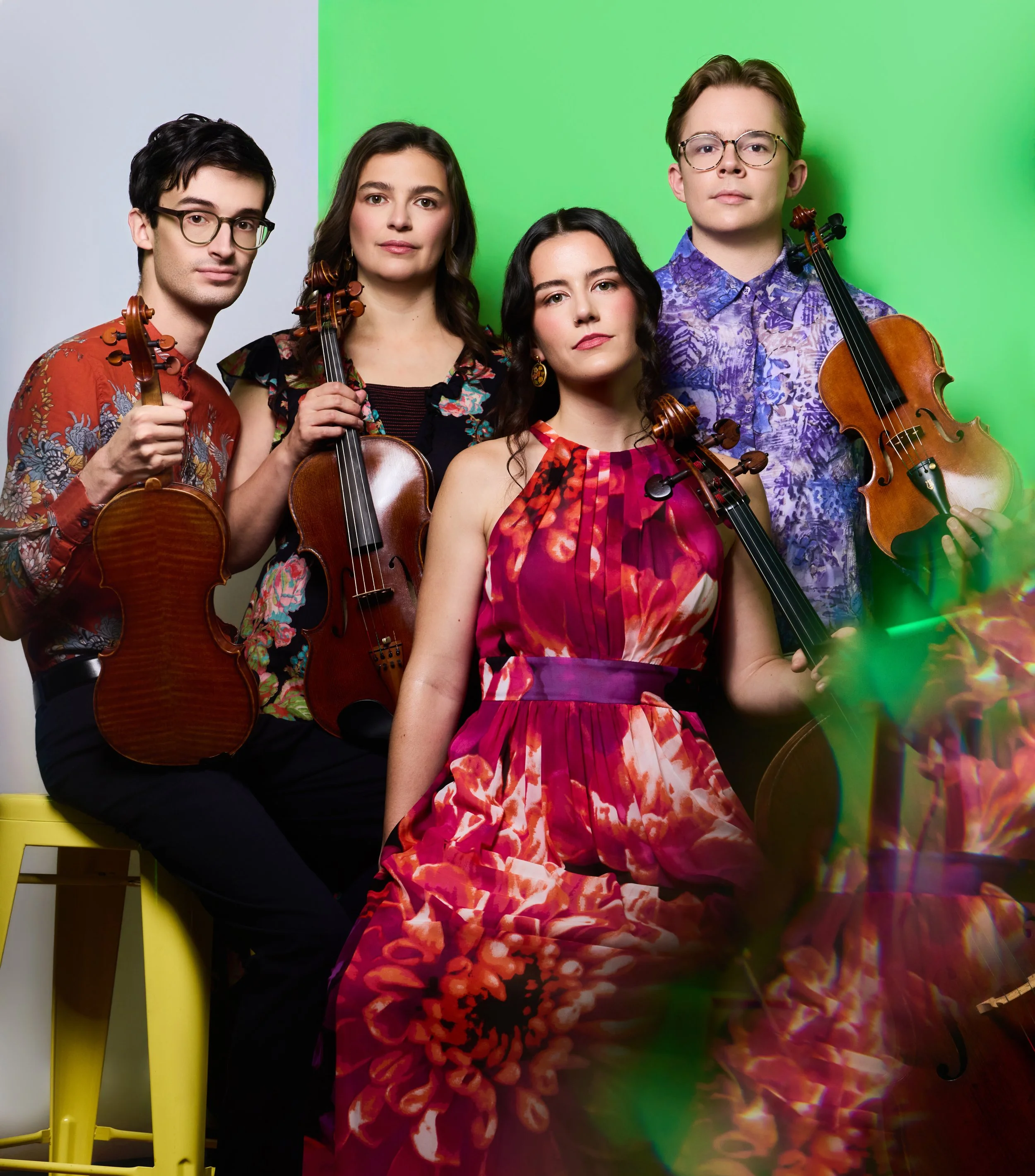 CLICK TO DOWNLOAD left to right: Giancarlo Latta, violin; Maren Rothfritz, viola; Drake Driscoll, cello; Sam Parrini, violin
Photo: Titilayo Ayangade
