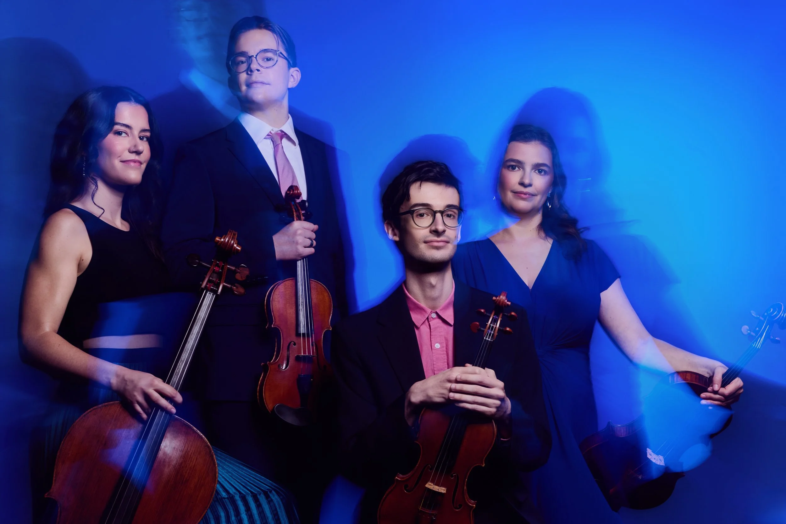 CLICK TO DOWNLOAD left to right: Drake Driscoll, cello; Sam Parrini, violin; Giancarlo Latta, violin; Maren Rothfritz, viola
Photo: Titilayo Ayangade