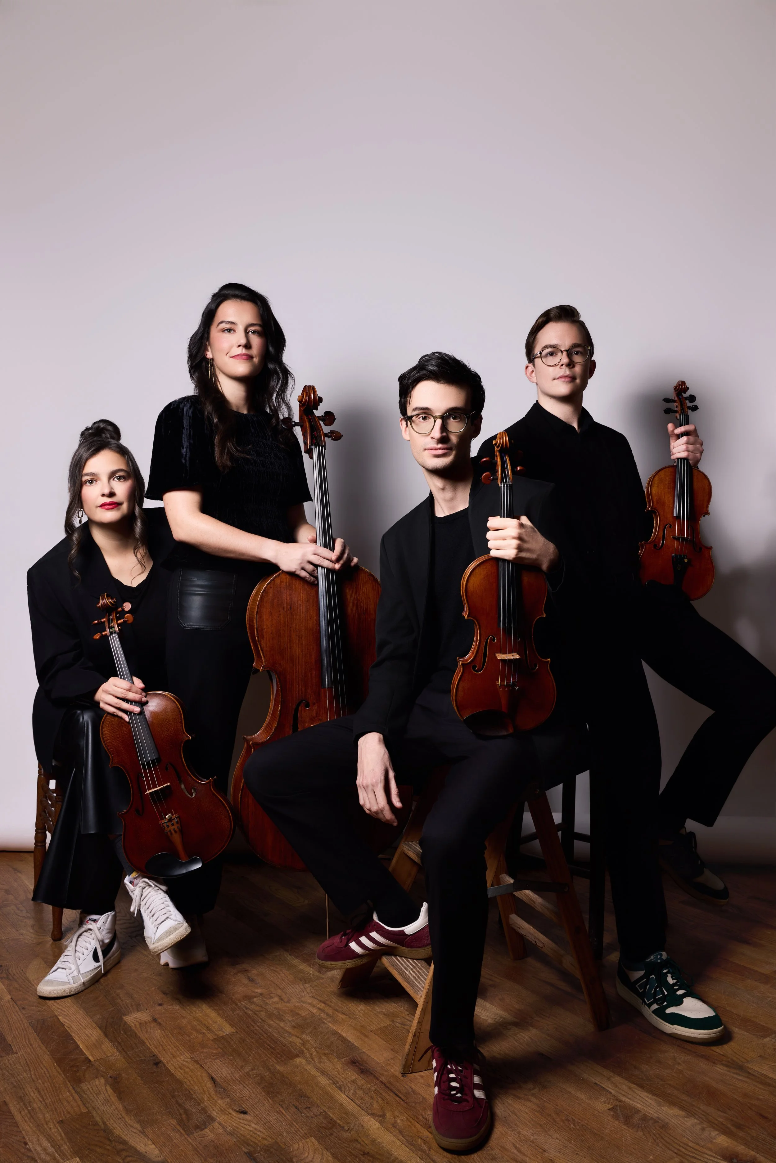 CLICK TO DOWNLOAD left to right: Maren Rothfritz, viola; Drake Driscoll, cello; Giancarlo Latta, violin; Sam Parrini, violin
Photo: Titilayo Ayangade