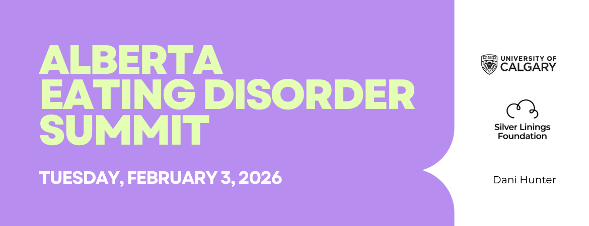 Poster for Alberta Eating Disorder Summit, Purple background, neon yellow text,
