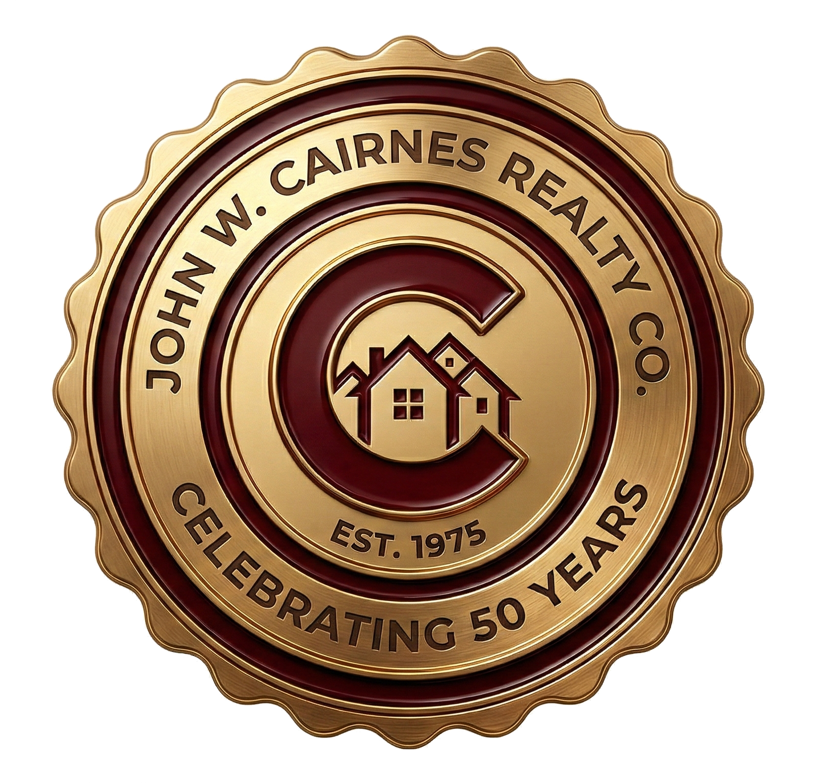 John W. Cairnes Realty Co. 50th Anniversary Heritage Seal, celebrating 50 years of integrity in Maryland real estate since 1975.