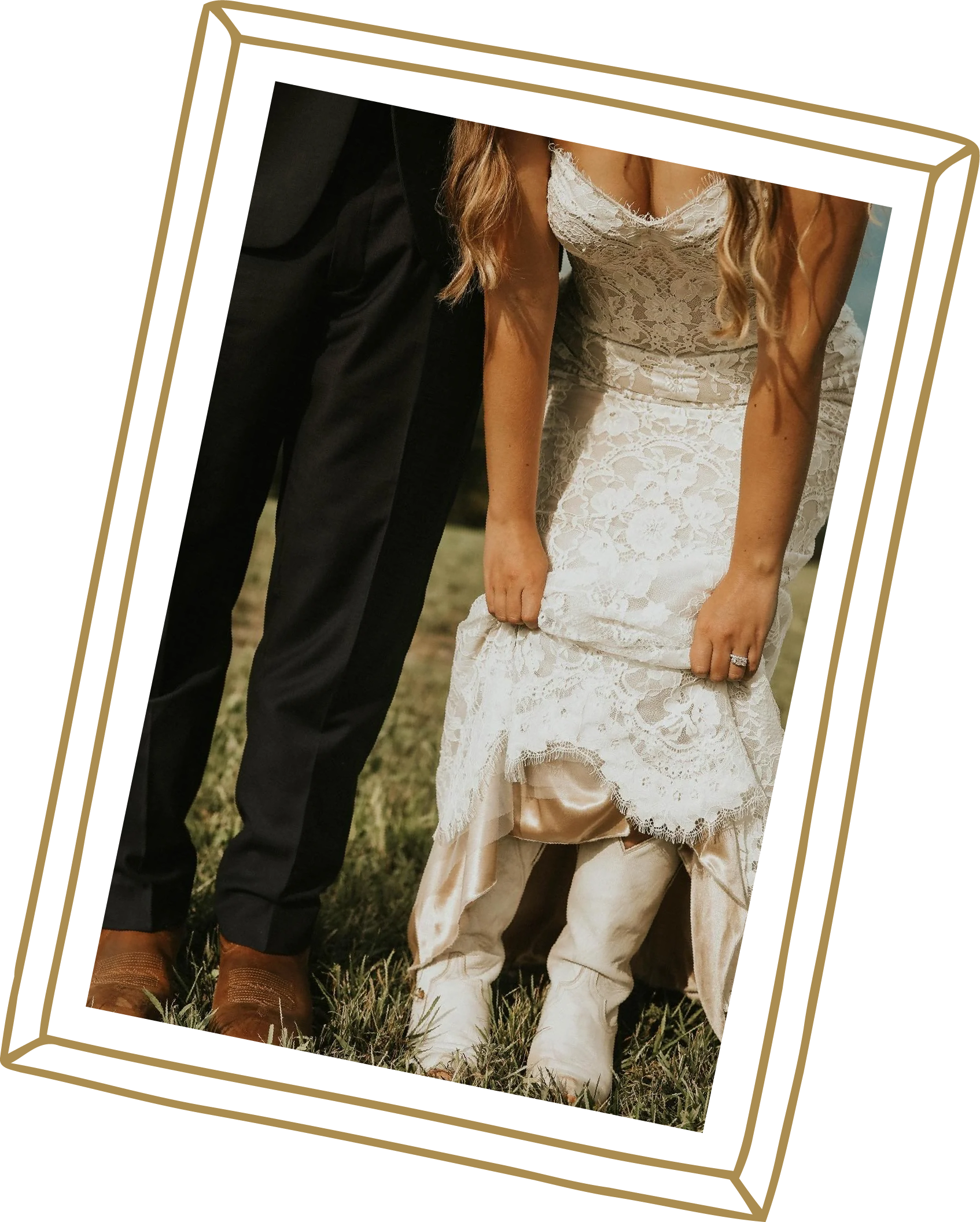 Bride in cowboy boots lace wedding dress Hudson Valley farm wedding Service Matters North East